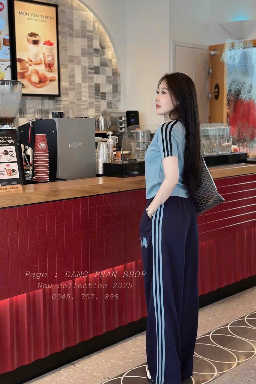 S141 - BỘ NỮ ÁO CỘC 04 PHỐI SỌC QUẦN SUÔNG