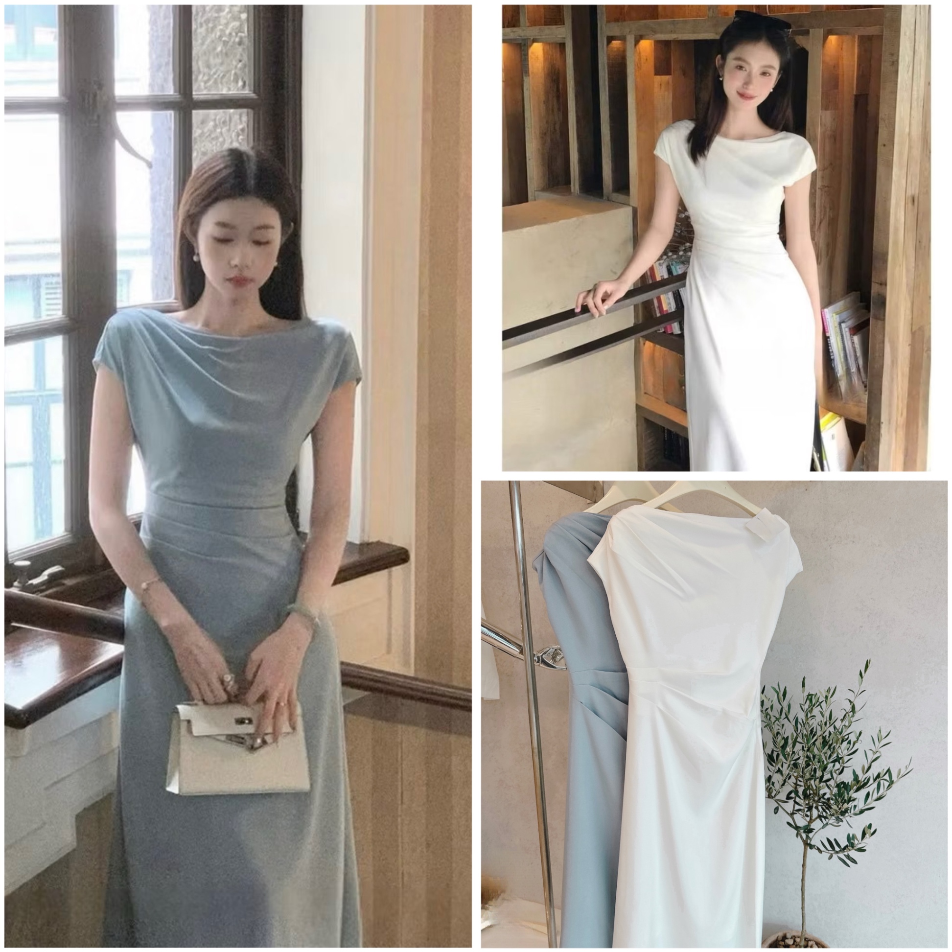 V485 - VÁY LI EO CỔ ĐỔ 2 LỚP
