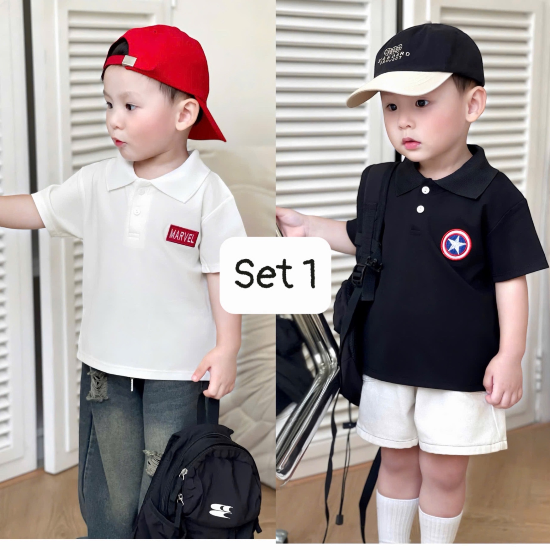 AB769 - SET 2 ÁO POLO BÉ TRAI CỘC TAY MARVEL