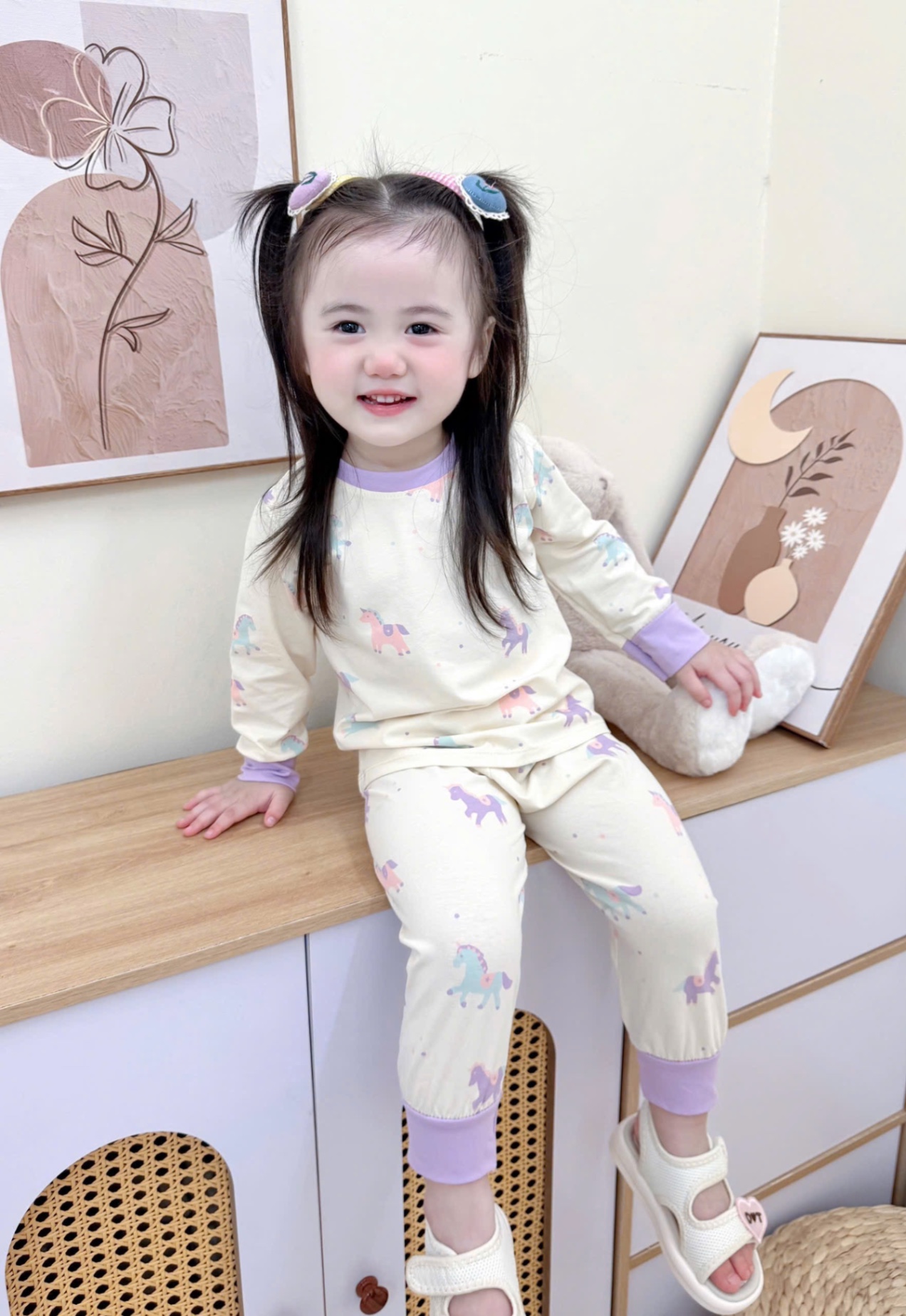 G708 - SET 2 BỘ BÉ GÁI DÀI TAY NGỰA R tím be