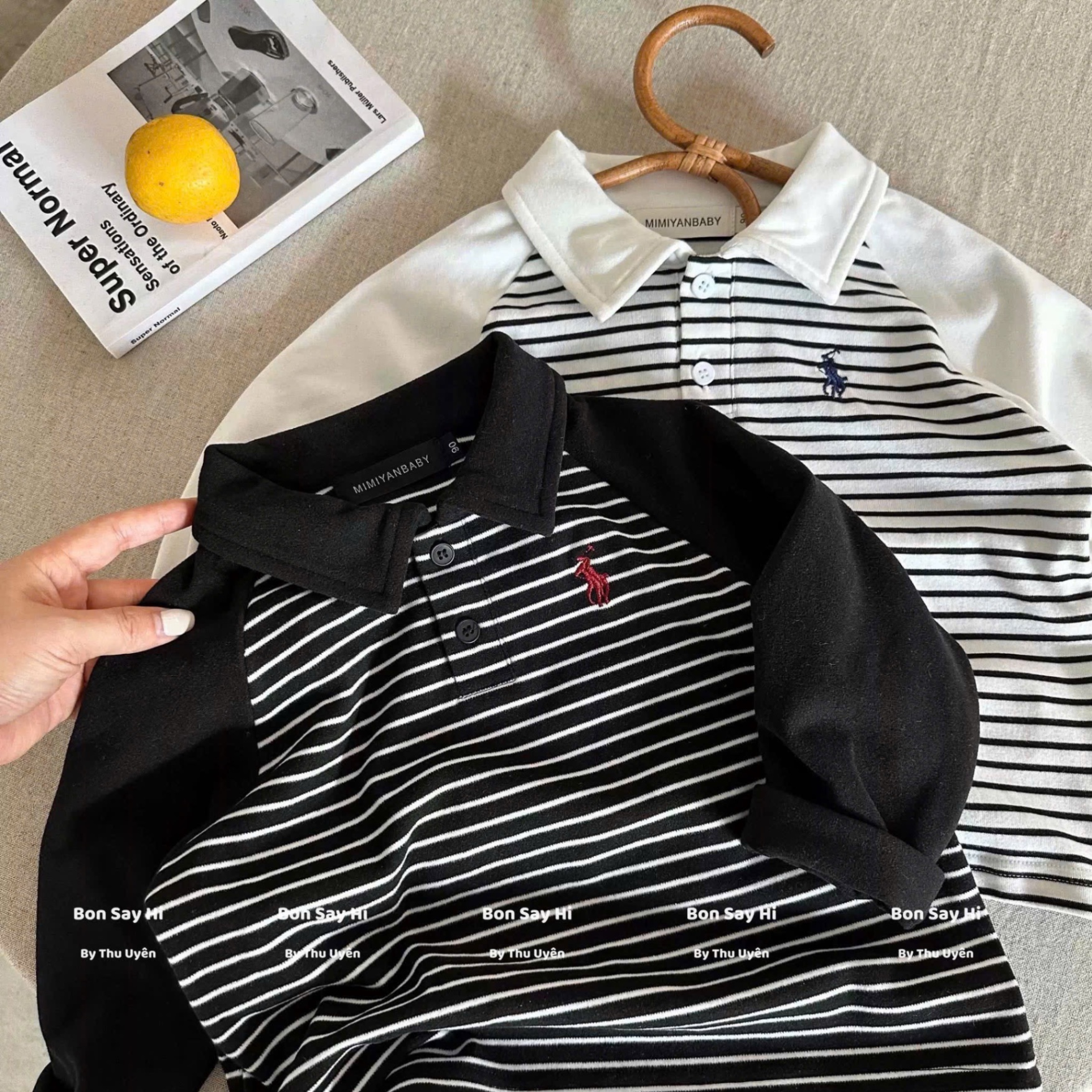 AB776 - SET 2 ÁO POLO BÉ TRAI DÀI TAY KẺ NGANG PHỐI KỊ SĨ