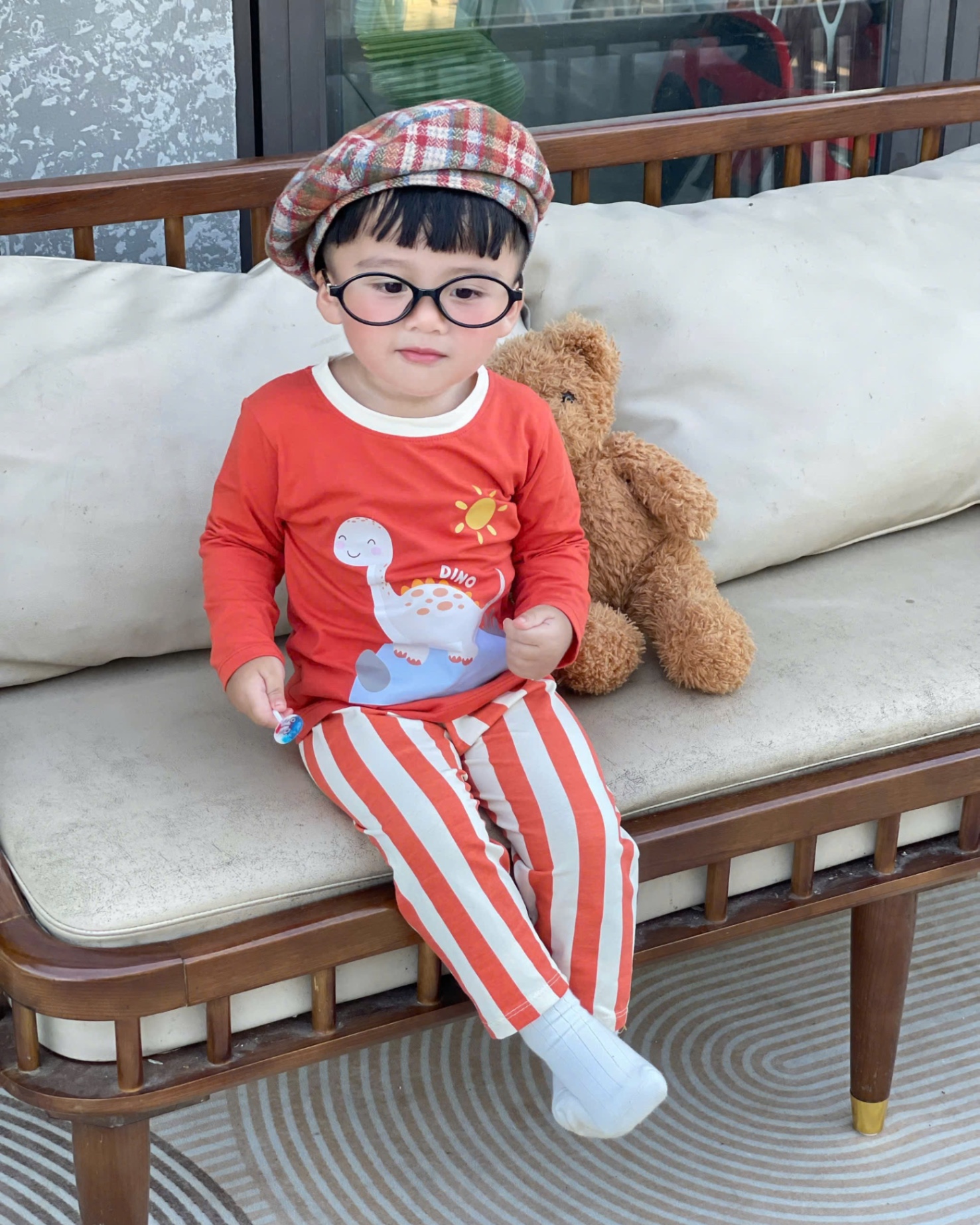 T866 - SET 3 BỘ BÉ TRAI DÀI TAY KHỦNG LONG SAO cam xanh be