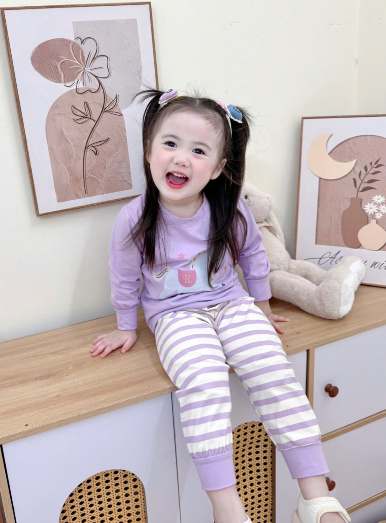 G708 - SET 2 BỘ BÉ GÁI DÀI TAY NGỰA R tím be
