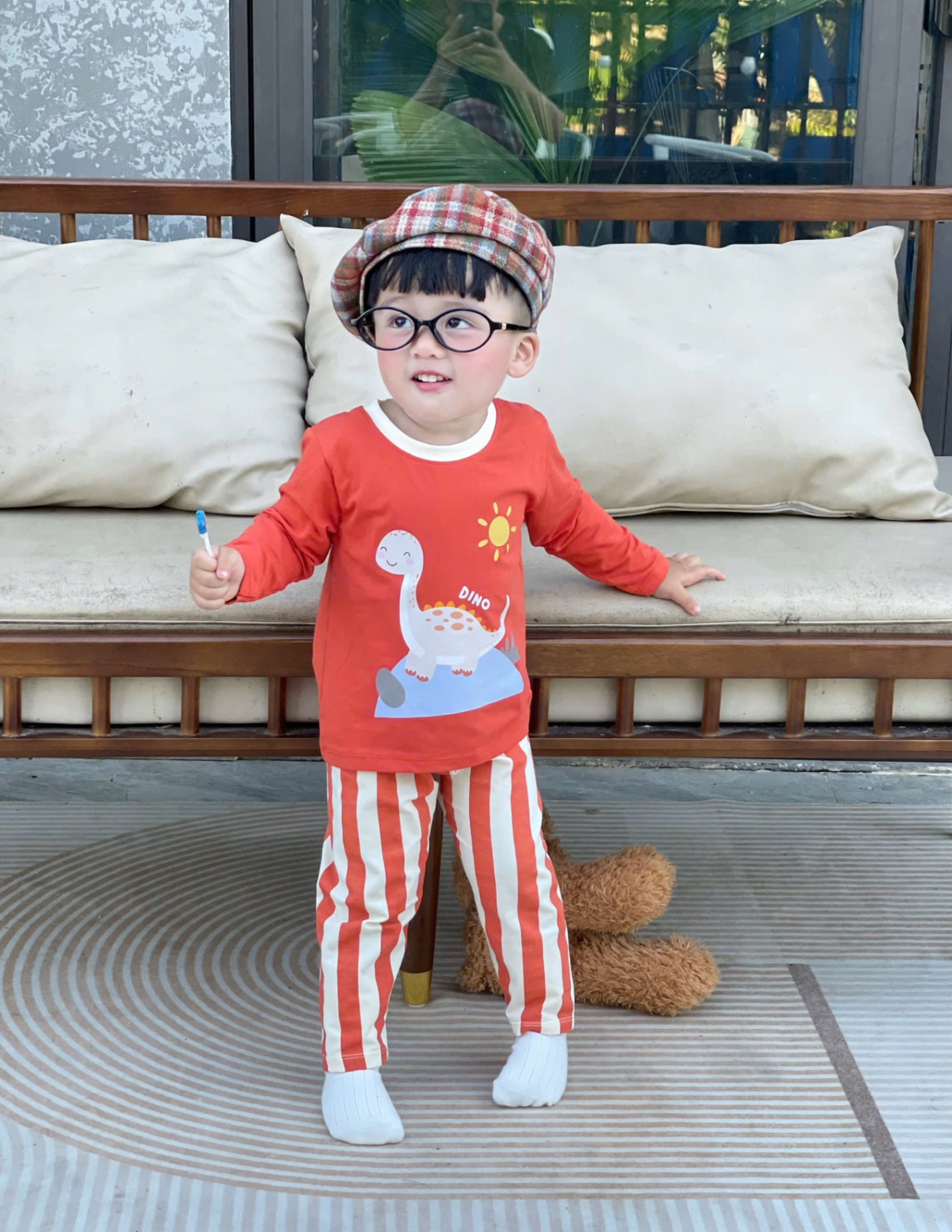T866 - SET 3 BỘ BÉ TRAI DÀI TAY KHỦNG LONG SAO cam xanh be