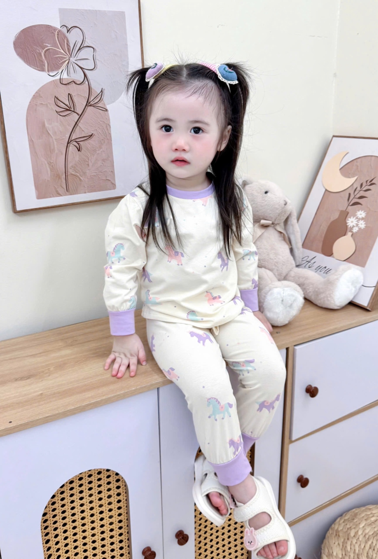 G708 - SET 2 BỘ BÉ GÁI DÀI TAY NGỰA R tím be