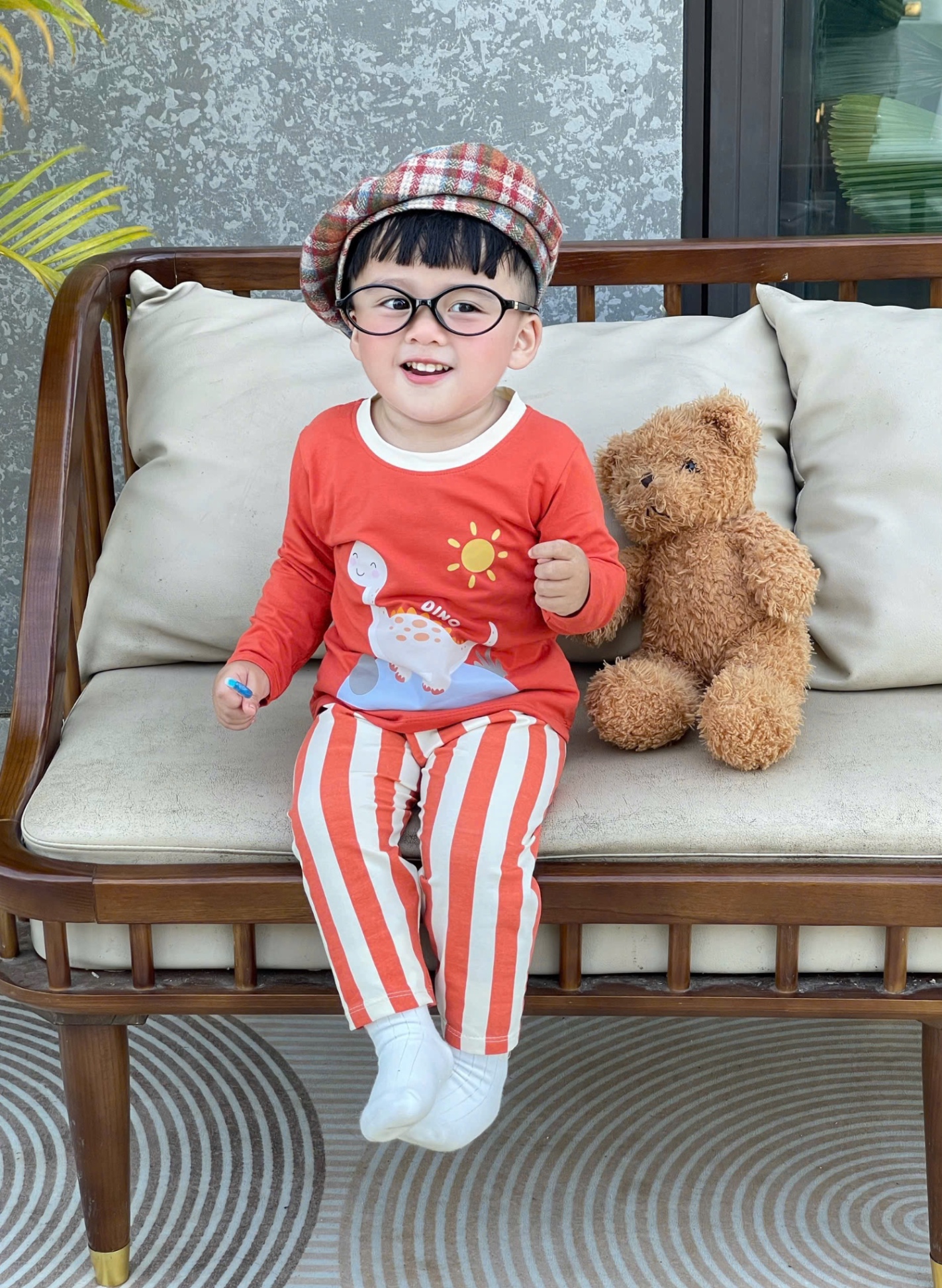 T866 - SET 3 BỘ BÉ TRAI DÀI TAY KHỦNG LONG SAO cam xanh be