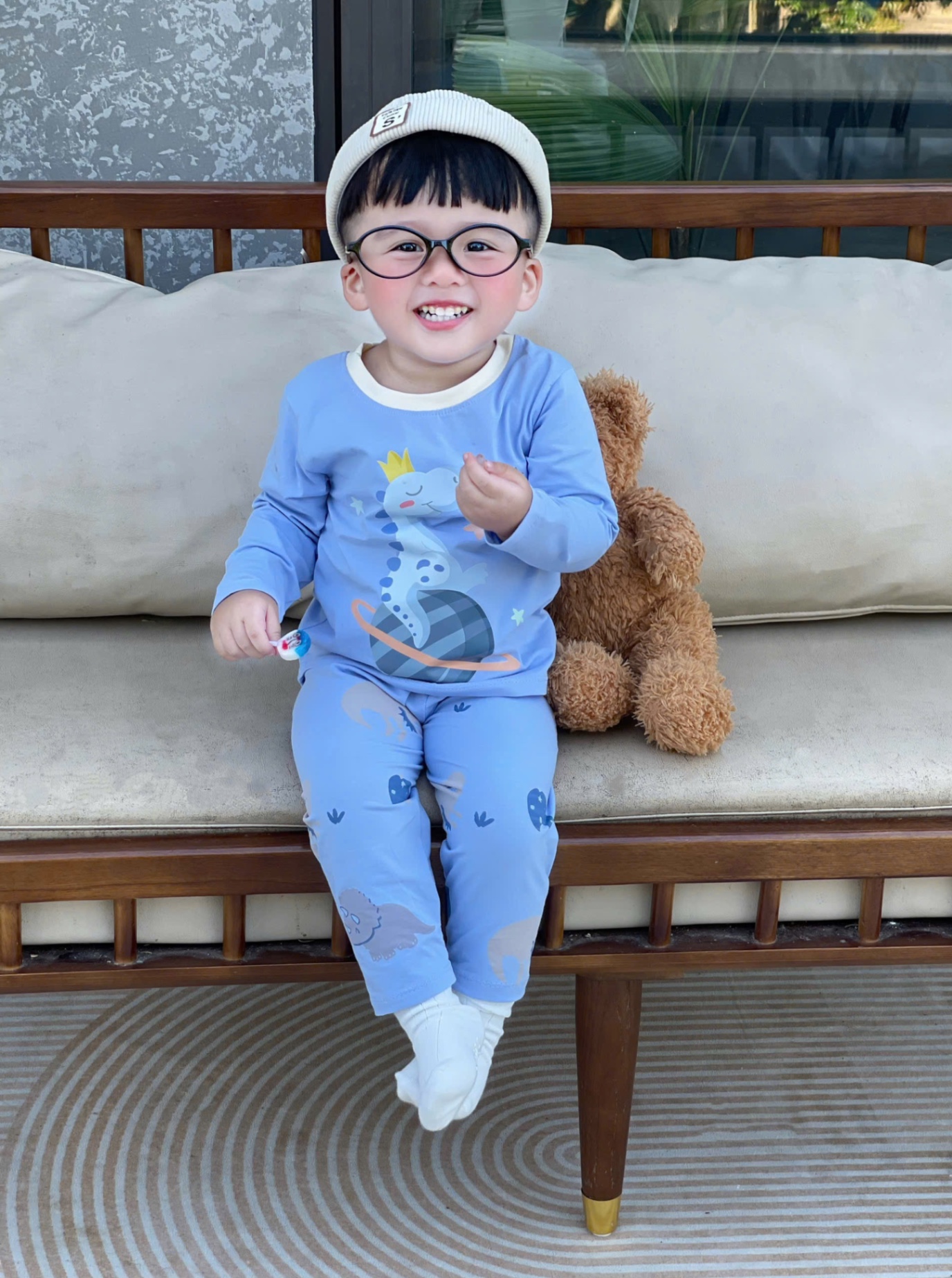 T866 - SET 3 BỘ BÉ TRAI DÀI TAY KHỦNG LONG SAO cam xanh be