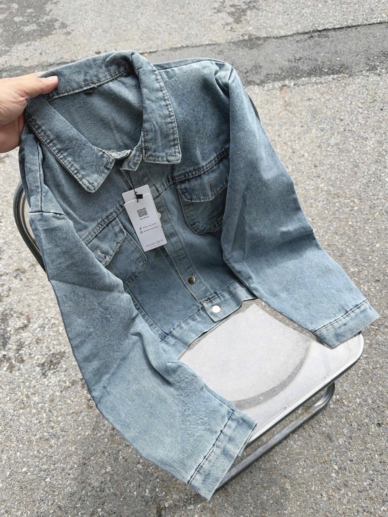 ANU276 - ÁO KHOÁC BÒ NỮ XANH NHẠT 2 NẮP TÚI