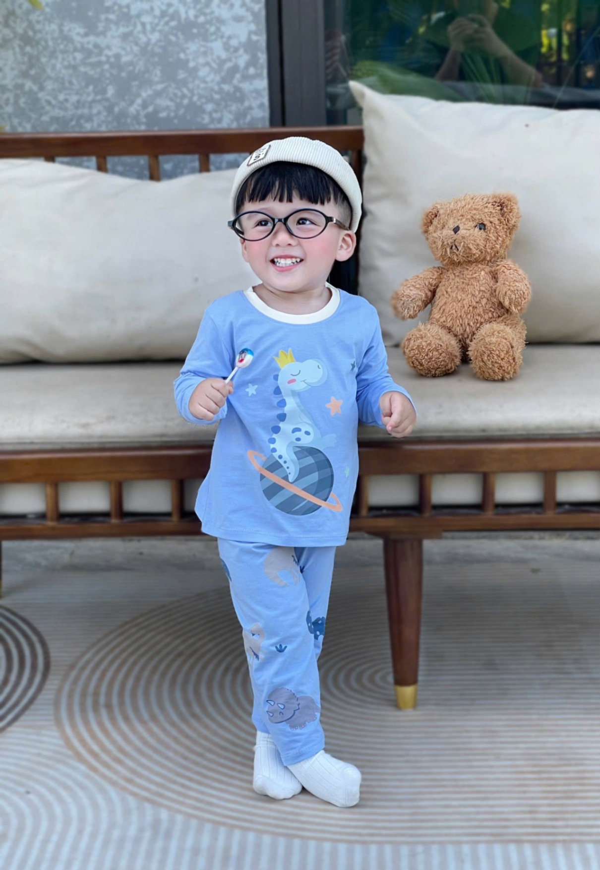 T866 - SET 3 BỘ BÉ TRAI DÀI TAY KHỦNG LONG SAO cam xanh be
