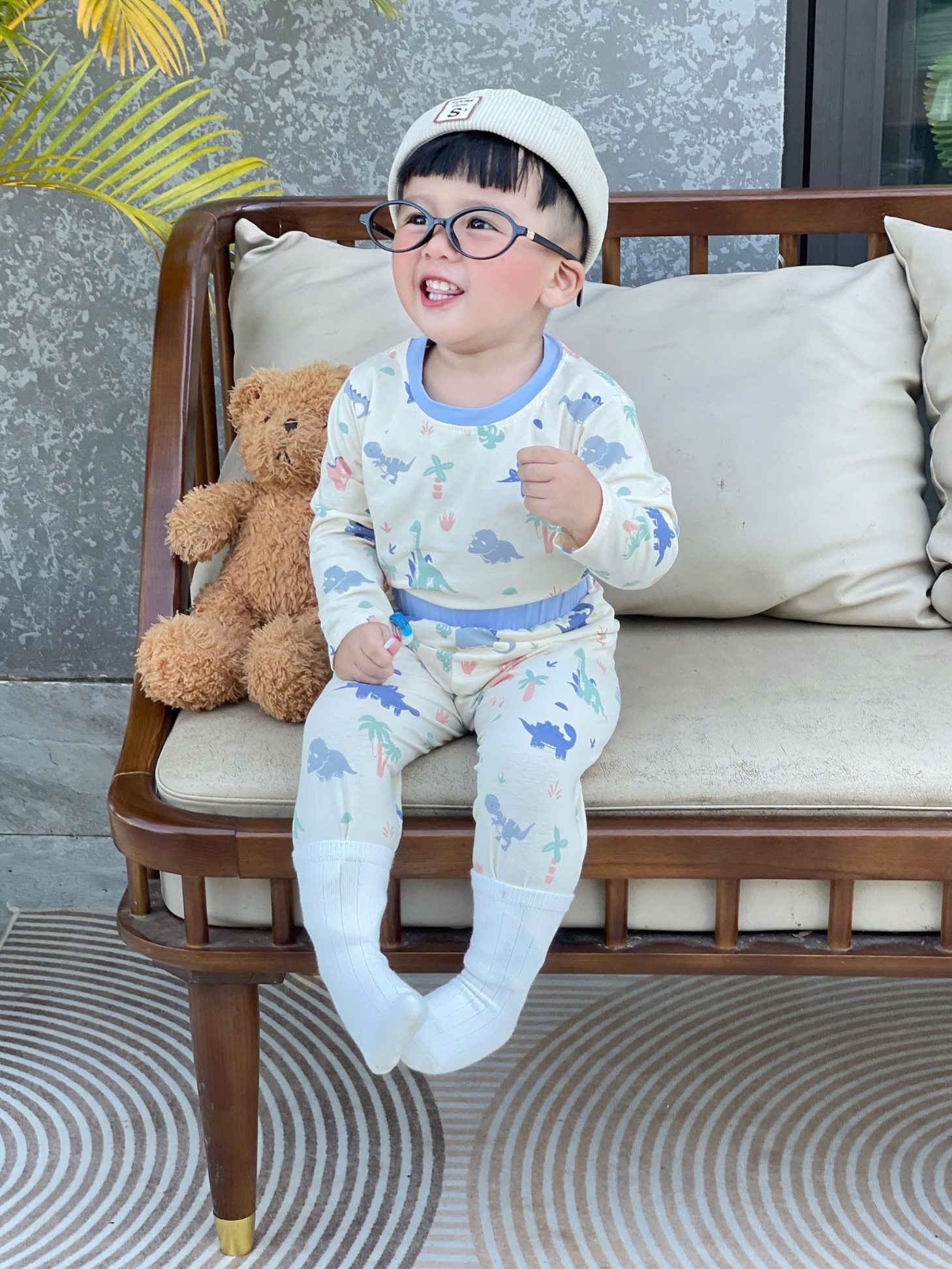 T866 - SET 3 BỘ BÉ TRAI DÀI TAY KHỦNG LONG SAO cam xanh be