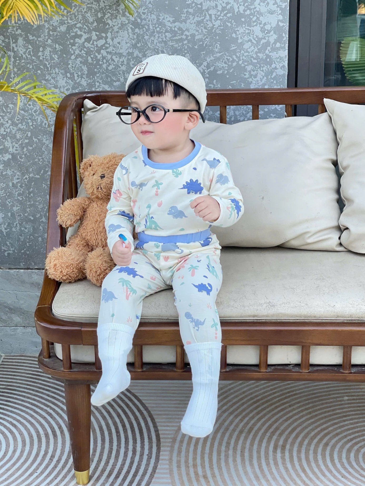 T866 - SET 3 BỘ BÉ TRAI DÀI TAY KHỦNG LONG SAO cam xanh be