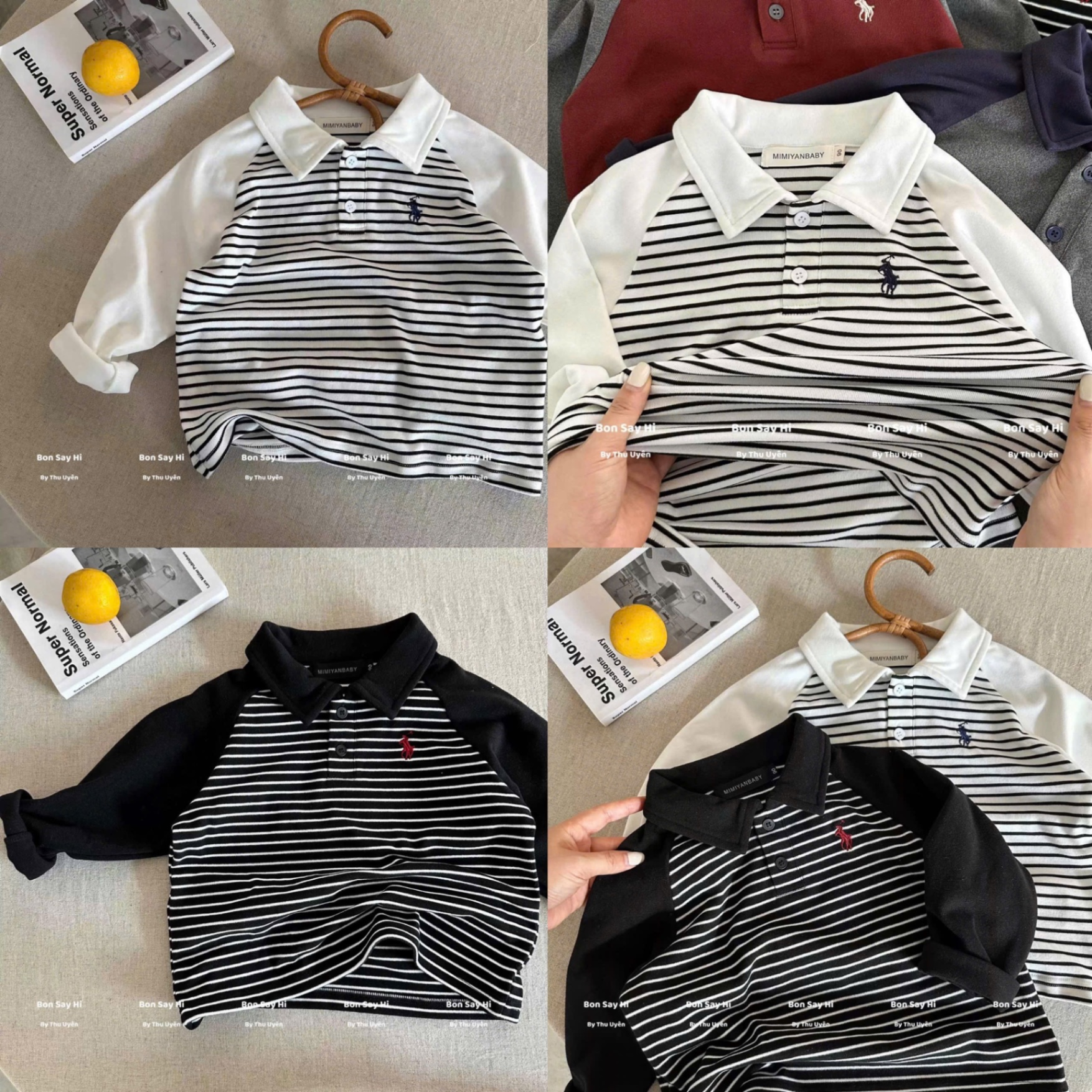 AB776 - SET 2 ÁO POLO BÉ TRAI DÀI TAY KẺ NGANG PHỐI KỊ SĨ
