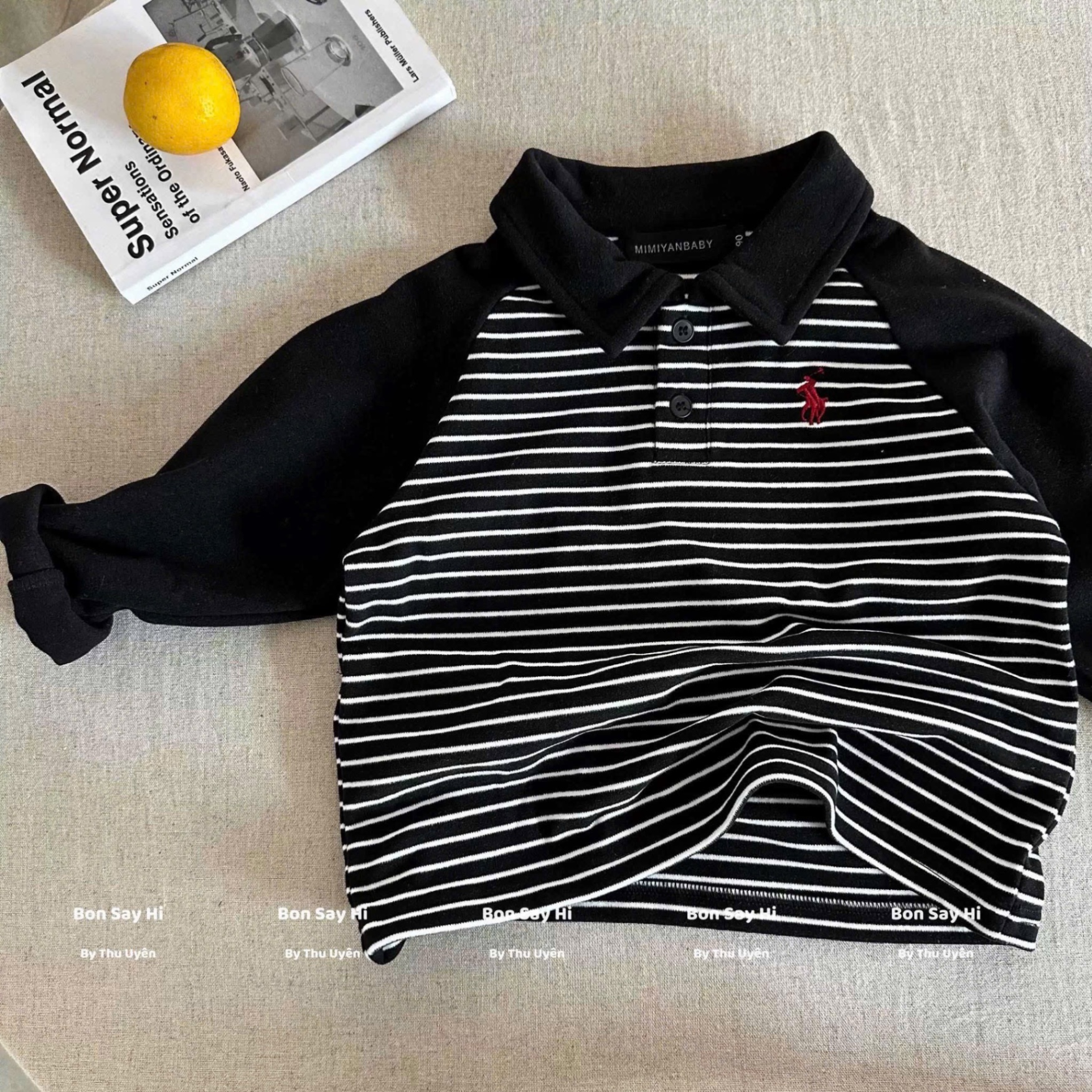 AB776 - SET 2 ÁO POLO BÉ TRAI DÀI TAY KẺ NGANG PHỐI KỊ SĨ