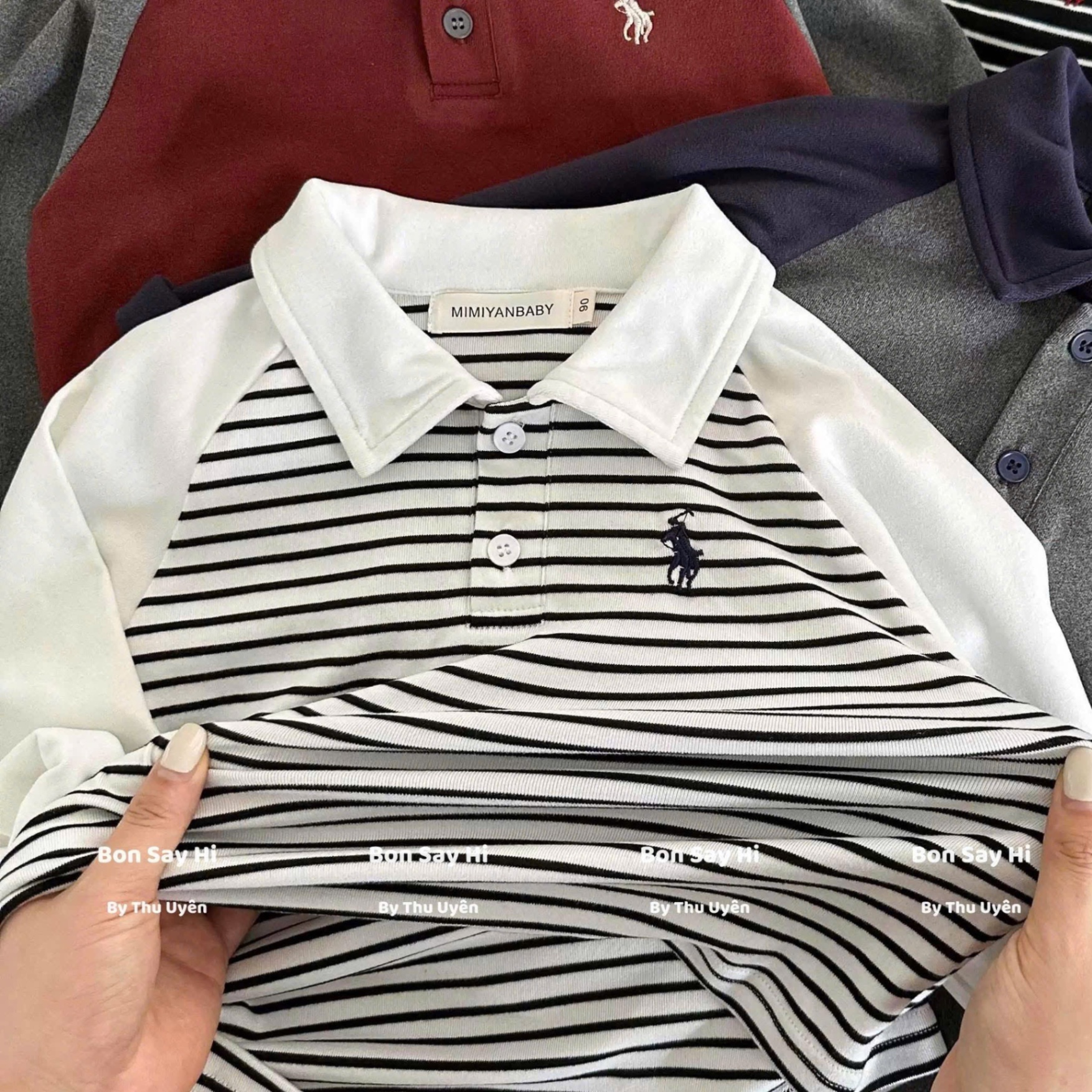 AB776 - SET 2 ÁO POLO BÉ TRAI DÀI TAY KẺ NGANG PHỐI KỊ SĨ