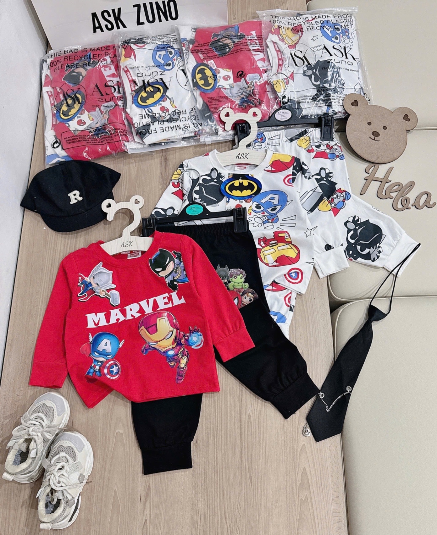 T881 - SET 2 BỘ BÉ TRAI DÀI TAY MARVEL đỏ trắng