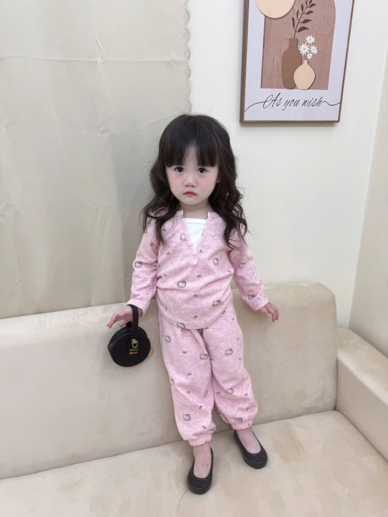 G726 - BỘ BÉ GÁI TĂM THỎ KITTY CỔ V PHỐI TRẮNG