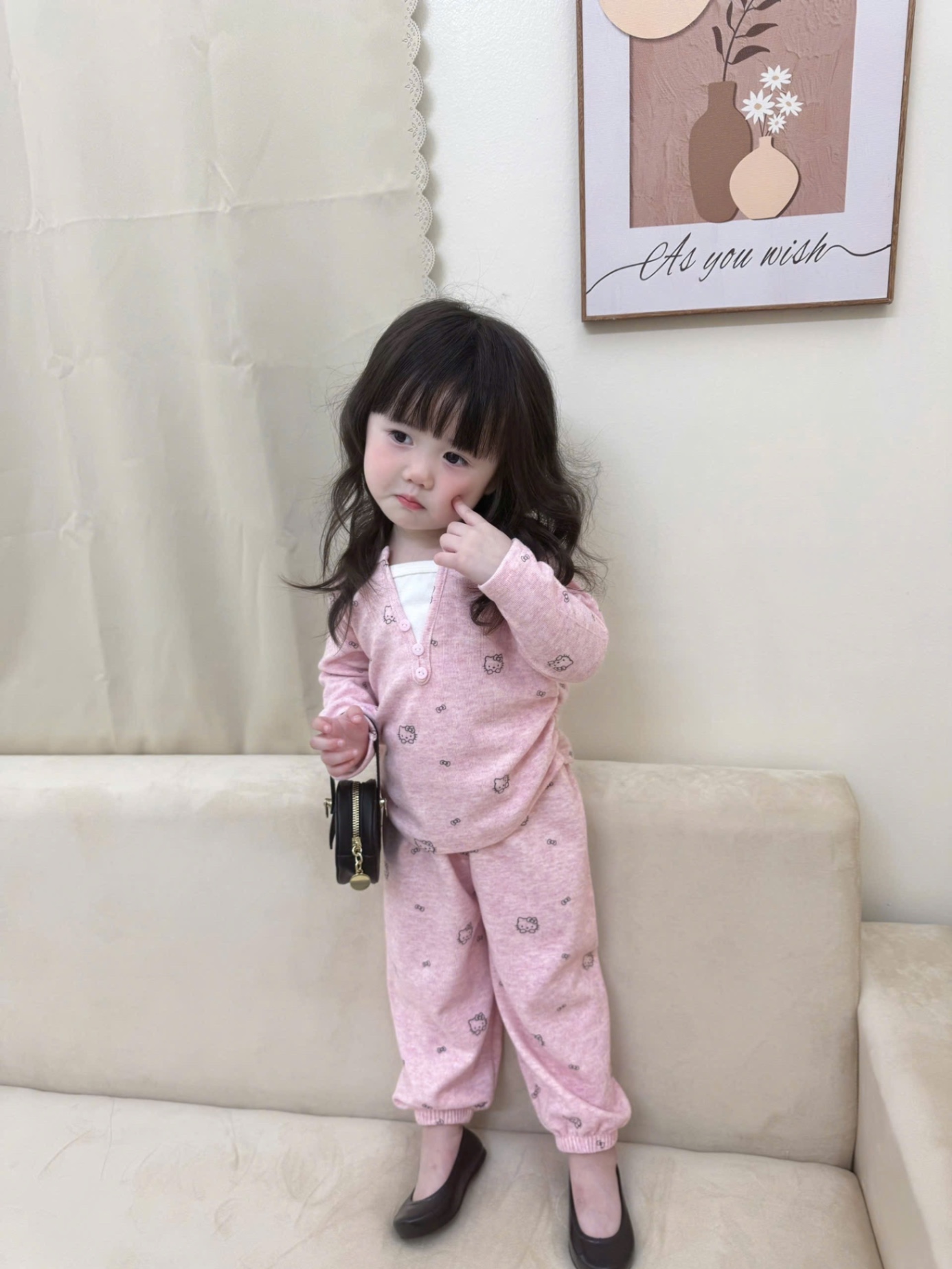 G726 - BỘ BÉ GÁI TĂM THỎ KITTY CỔ V PHỐI TRẮNG
