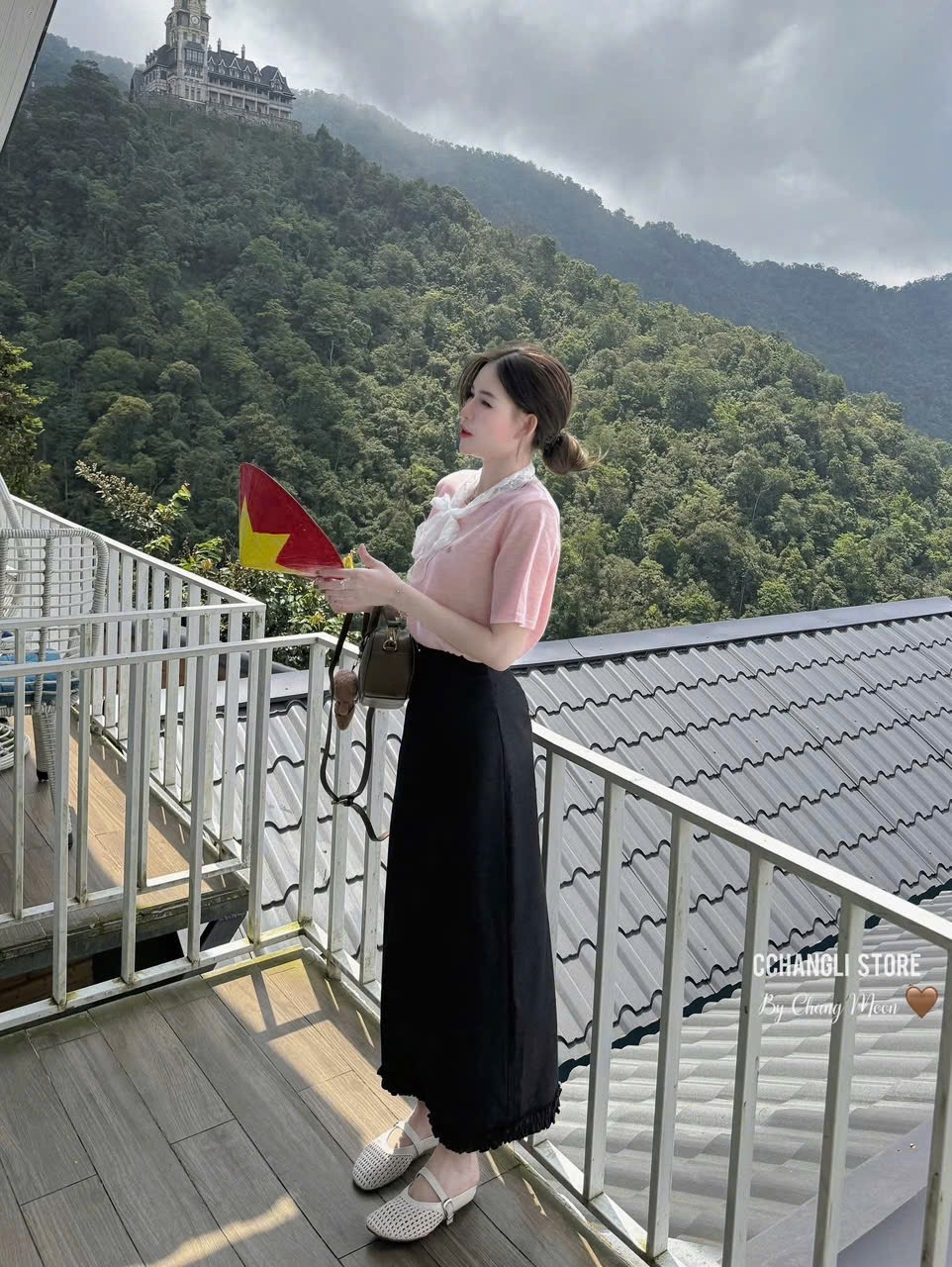 S155 - SET ÁO CỘC HỒNG NƠ REN TRẮNG CVAY ĐEN