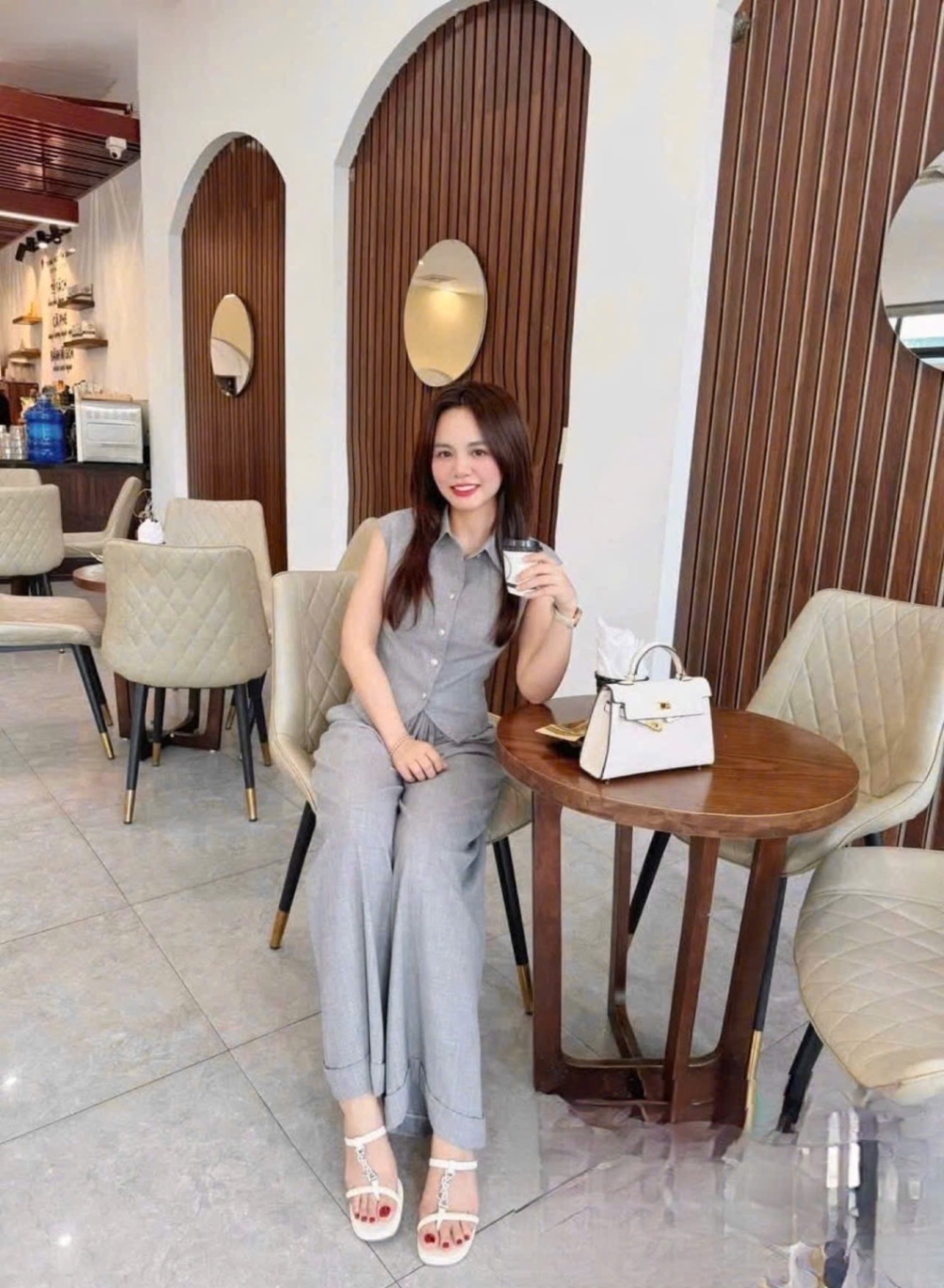S154 - SET NỮ ÁO CỔ BẺ V QUẦN ỐNG RỘNG