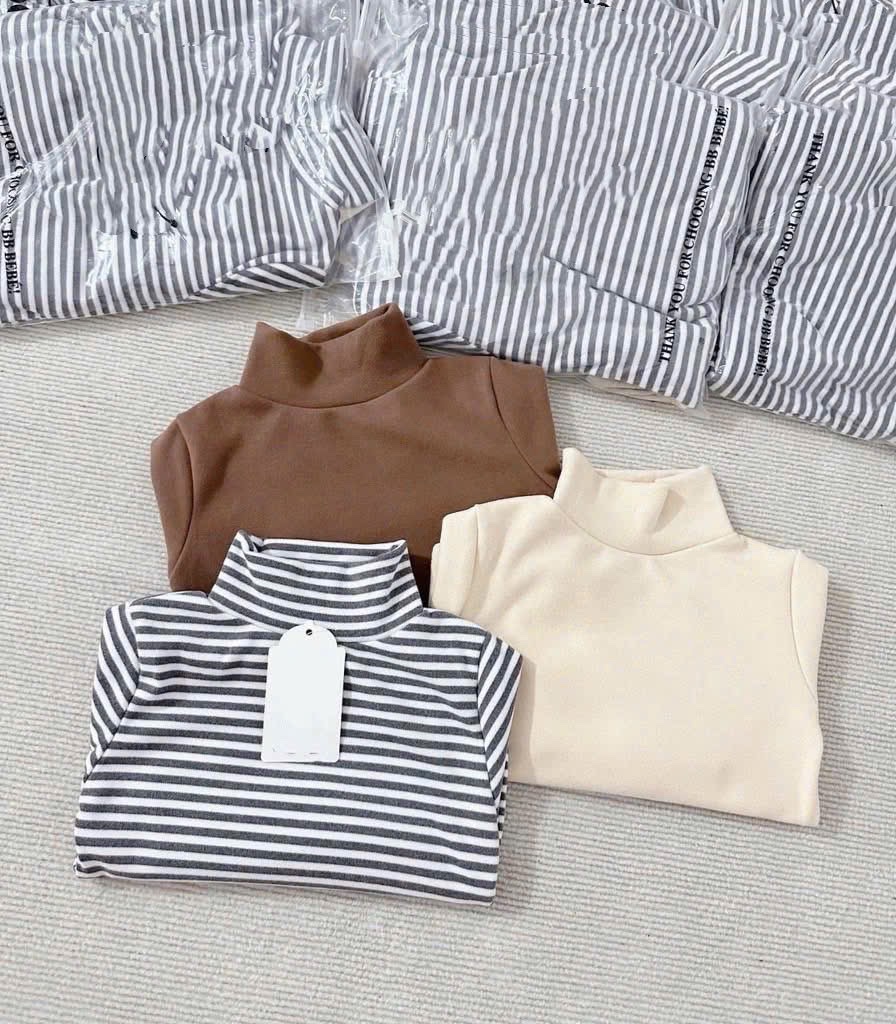 AB788 - SET 3 ÁO BÉ TRAI ZIP LÔNG nâu be kẻ