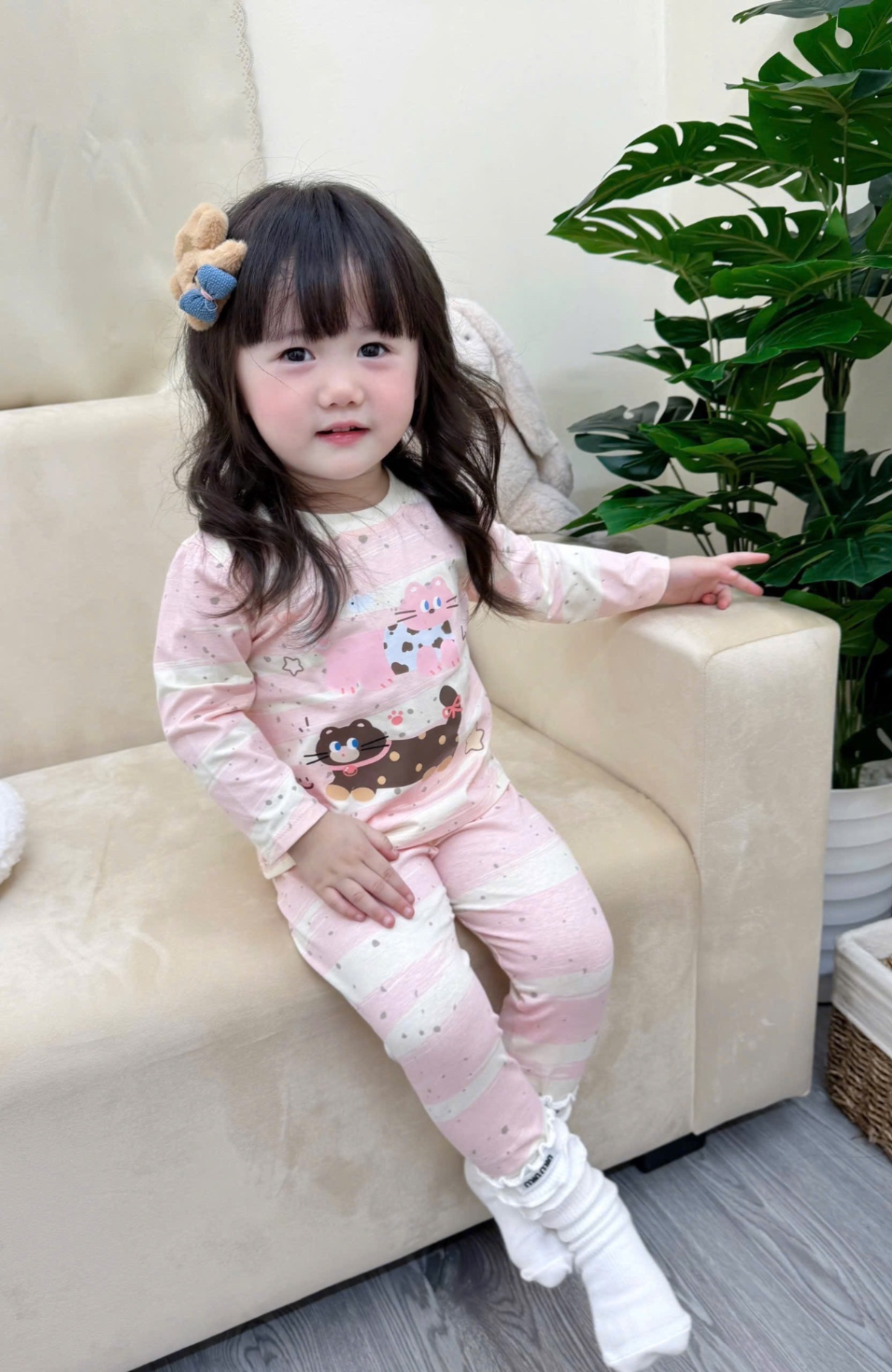G739 - SET 2 BỘ BÉ GÁI DÀI TAY CHẤM BI HỒNG GOOD LUCK