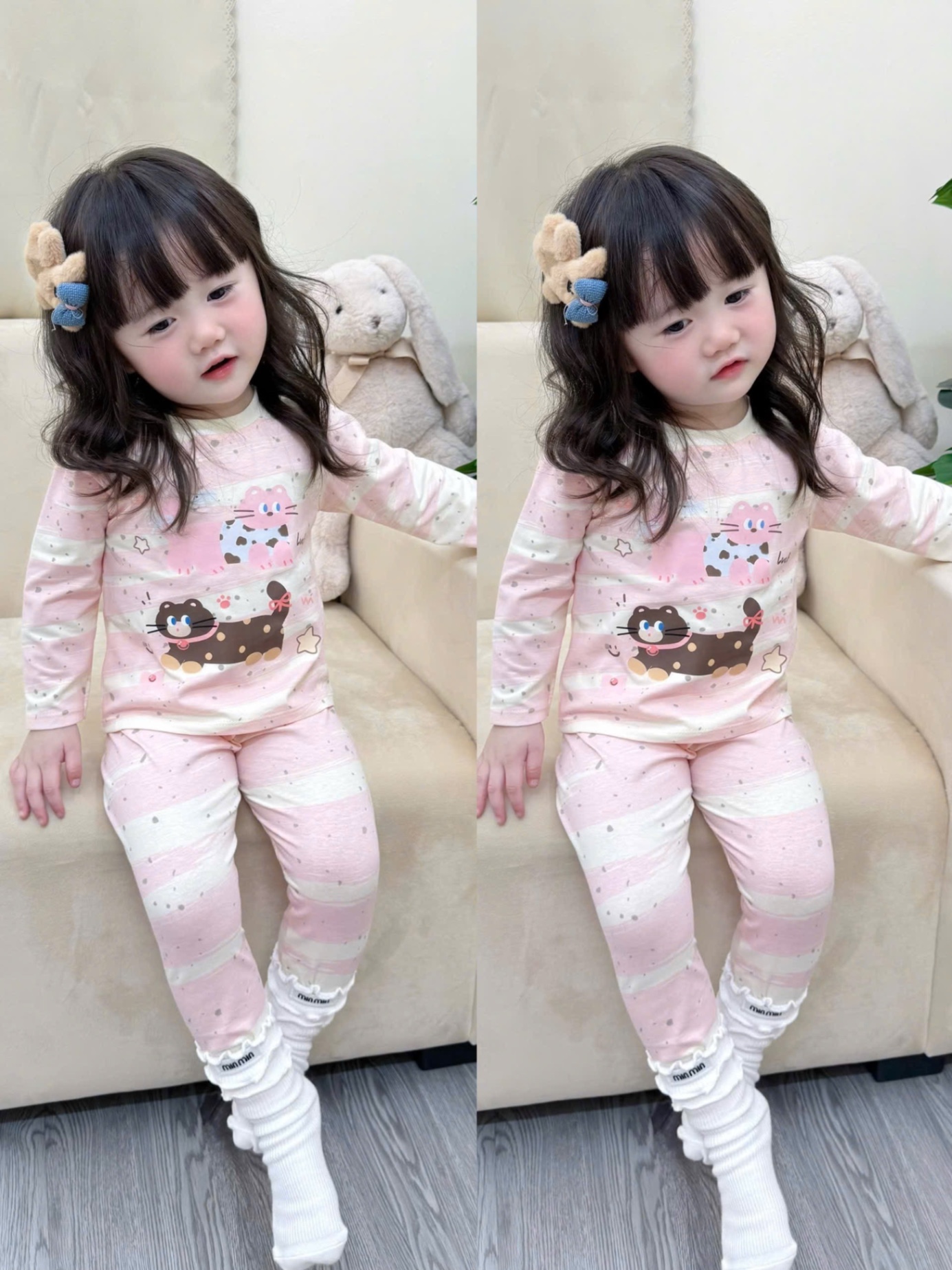 G739 - SET 2 BỘ BÉ GÁI DÀI TAY CHẤM BI HỒNG GOOD LUCK