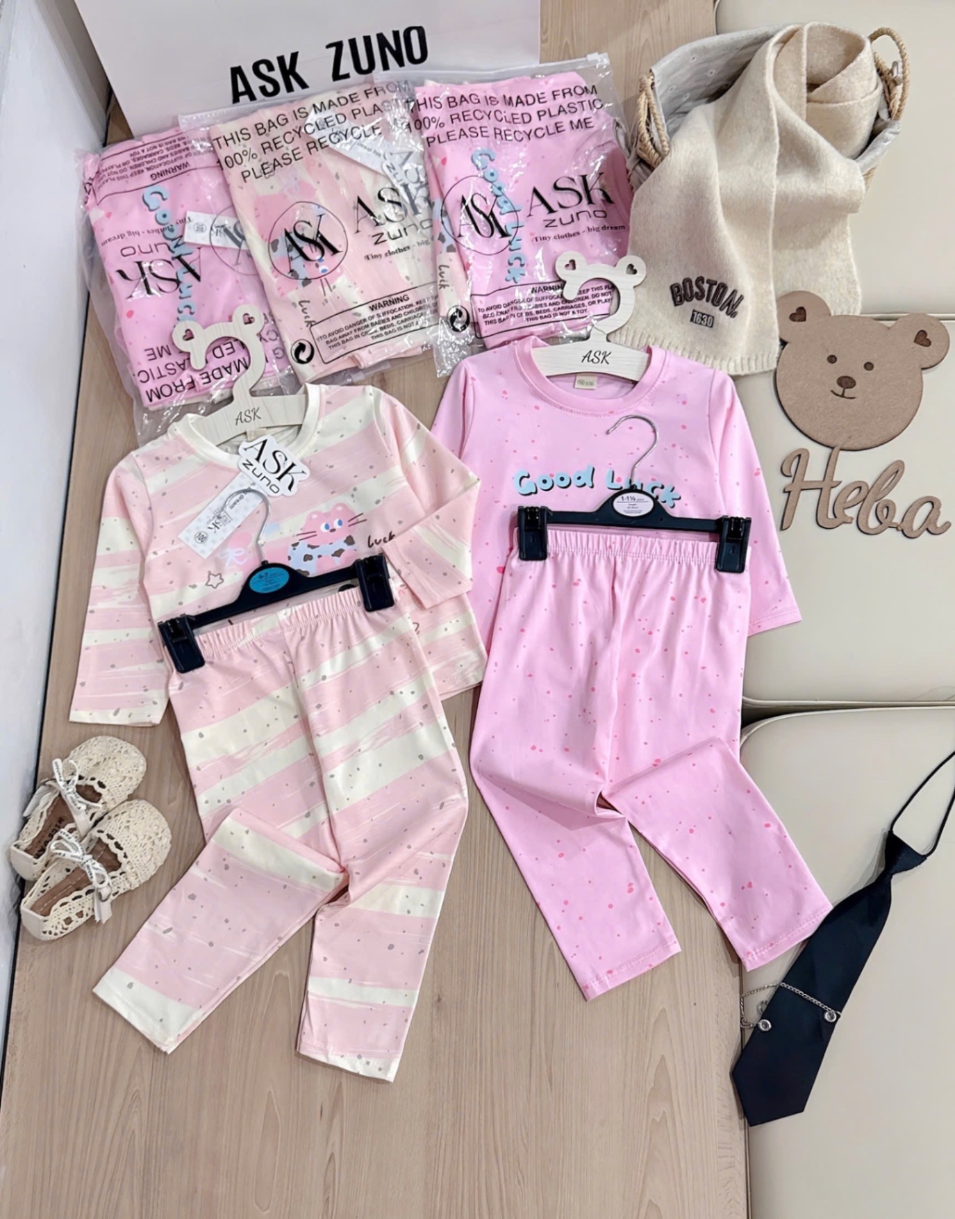 G739 - SET 2 BỘ BÉ GÁI DÀI TAY CHẤM BI HỒNG GOOD LUCK