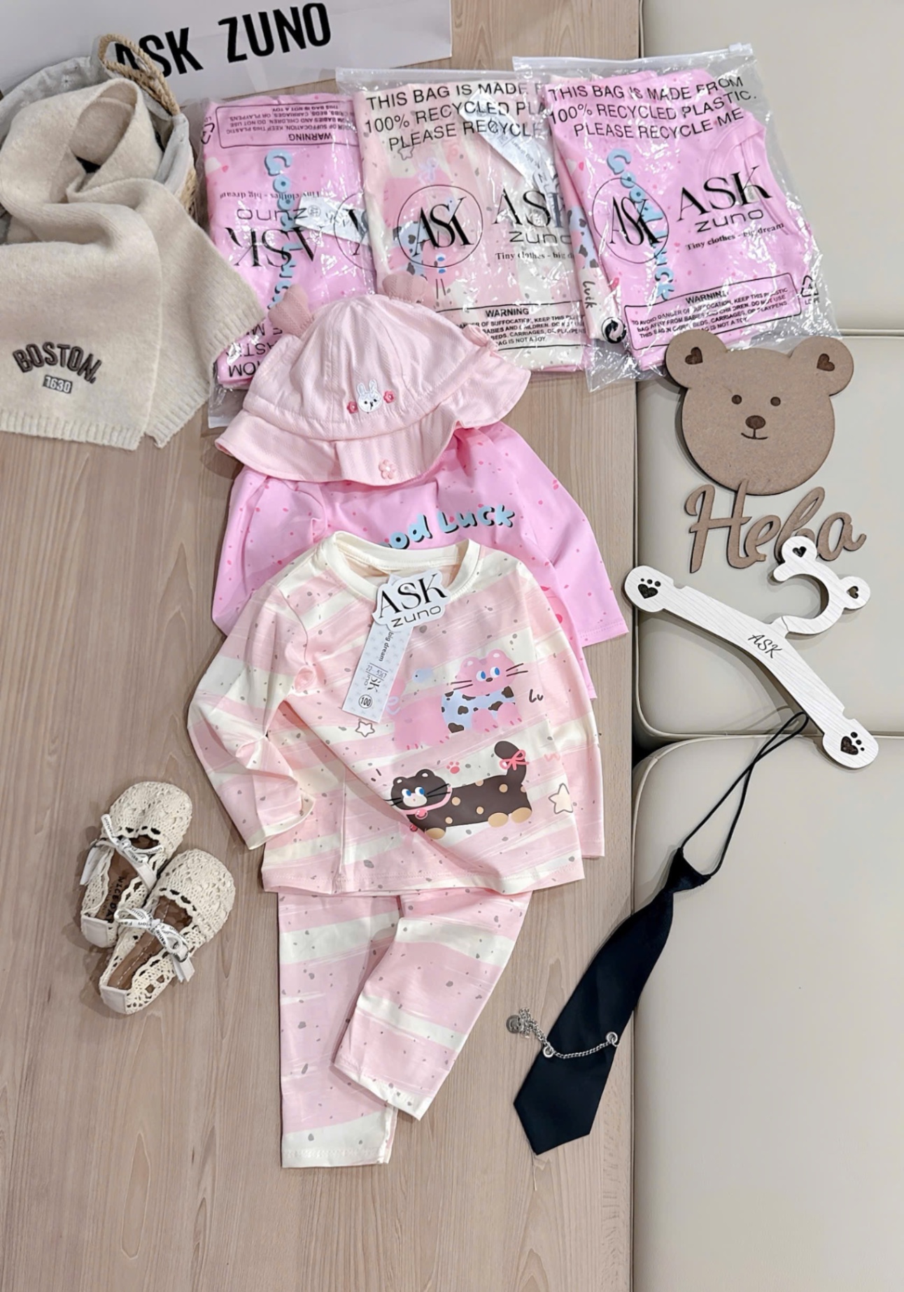 G739 - SET 2 BỘ BÉ GÁI DÀI TAY CHẤM BI HỒNG GOOD LUCK