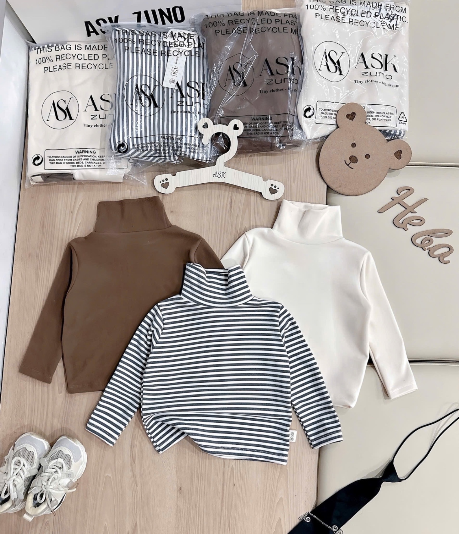 AB788 - SET 3 ÁO BÉ TRAI ZIP LÔNG nâu be kẻ