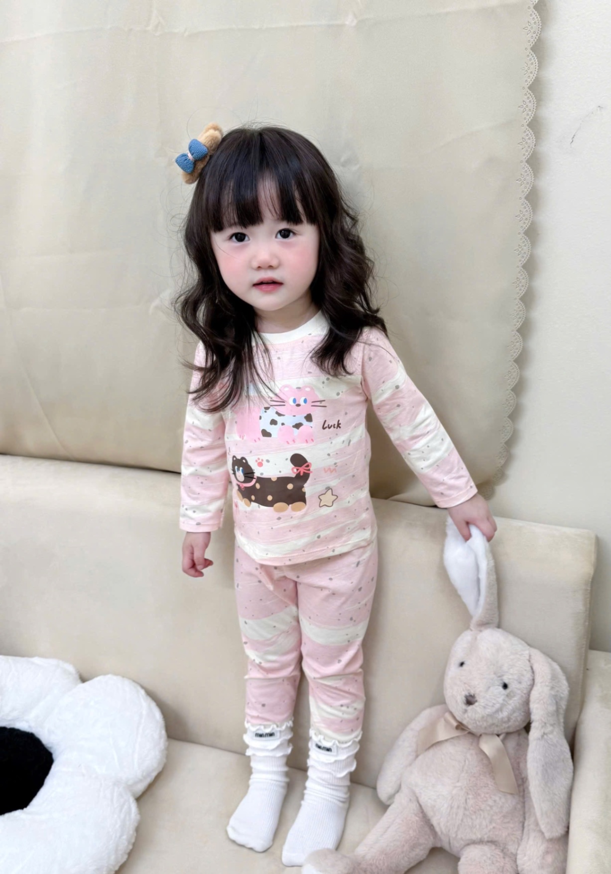 G739 - SET 2 BỘ BÉ GÁI DÀI TAY CHẤM BI HỒNG GOOD LUCK