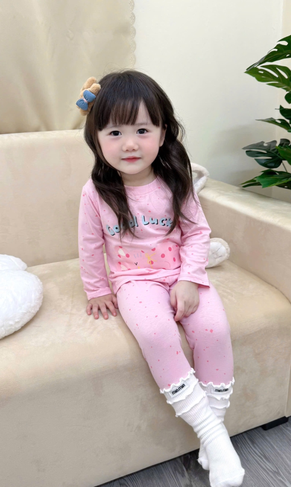 G739 - SET 2 BỘ BÉ GÁI DÀI TAY CHẤM BI HỒNG GOOD LUCK