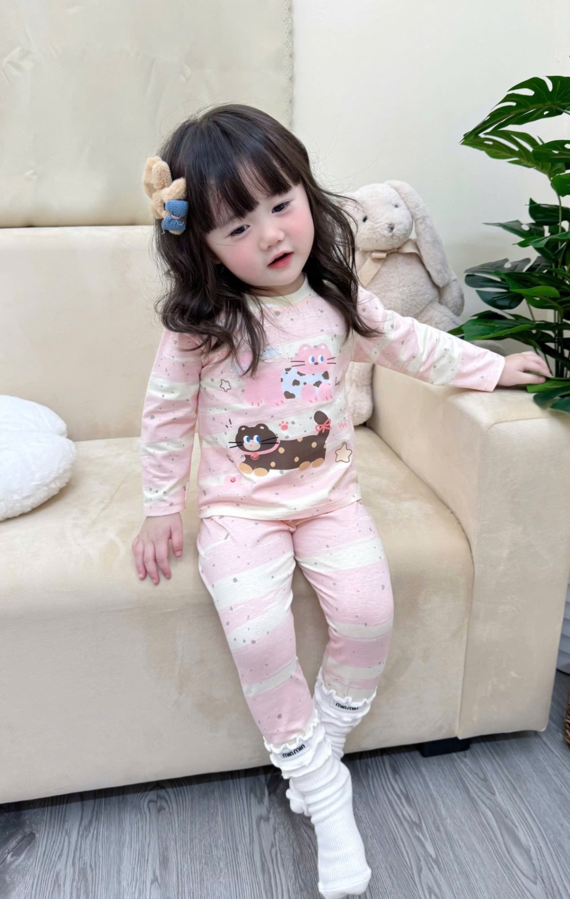 G739 - SET 2 BỘ BÉ GÁI DÀI TAY CHẤM BI HỒNG GOOD LUCK