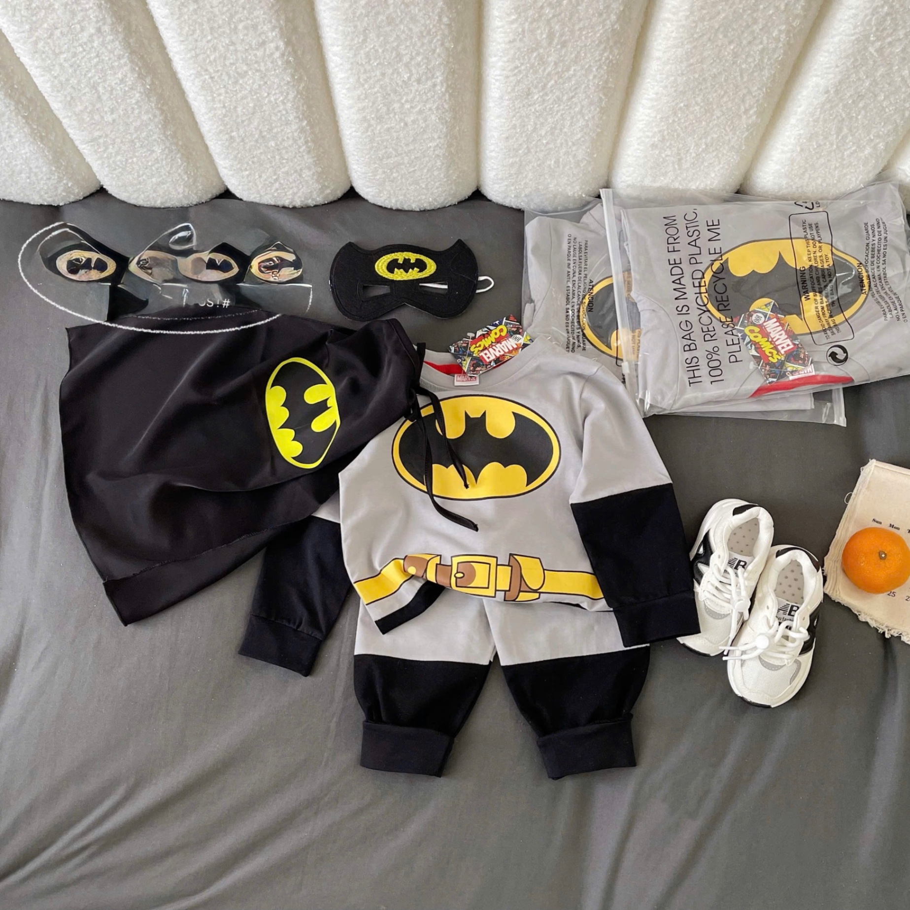 T899 - SET BÉ TRAI 4CT DÀI TAY BATMAN XÁM TAY ĐEN KÈM CHOÀNG