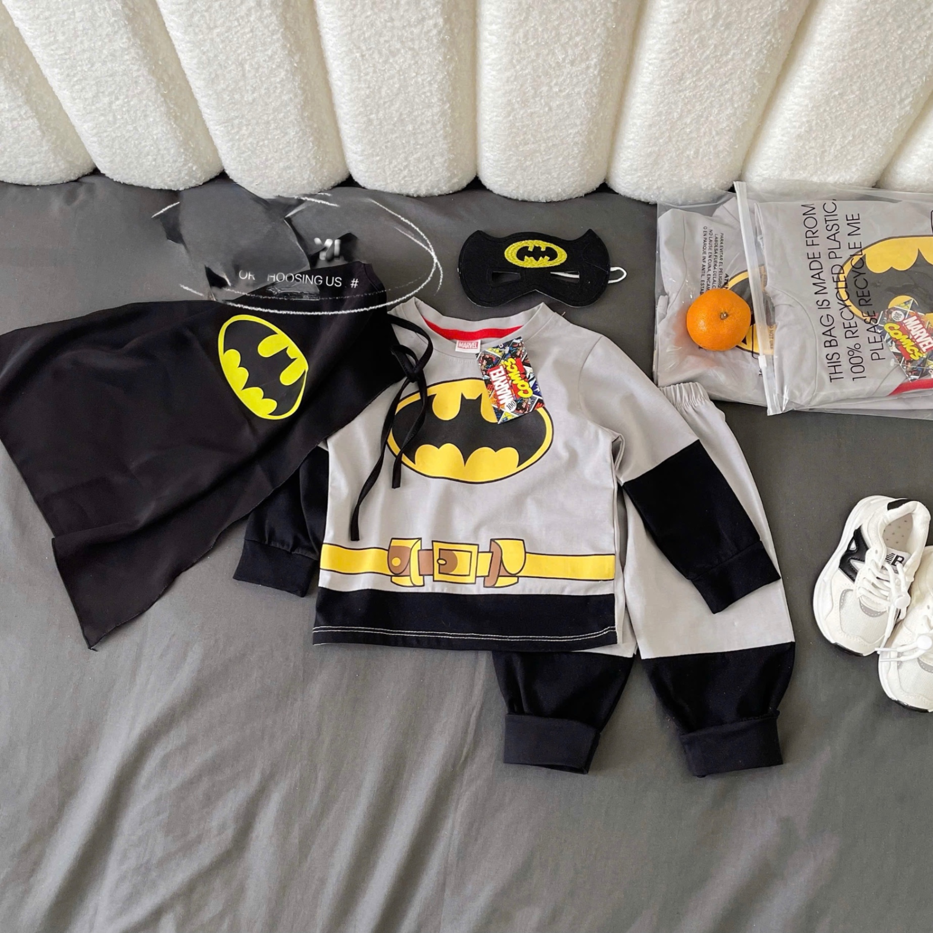 T899 - SET BÉ TRAI 4CT DÀI TAY BATMAN XÁM TAY ĐEN KÈM CHOÀNG
