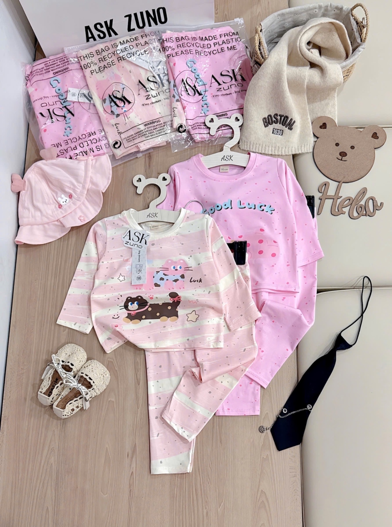 G739 - SET 2 BỘ BÉ GÁI DÀI TAY CHẤM BI HỒNG GOOD LUCK