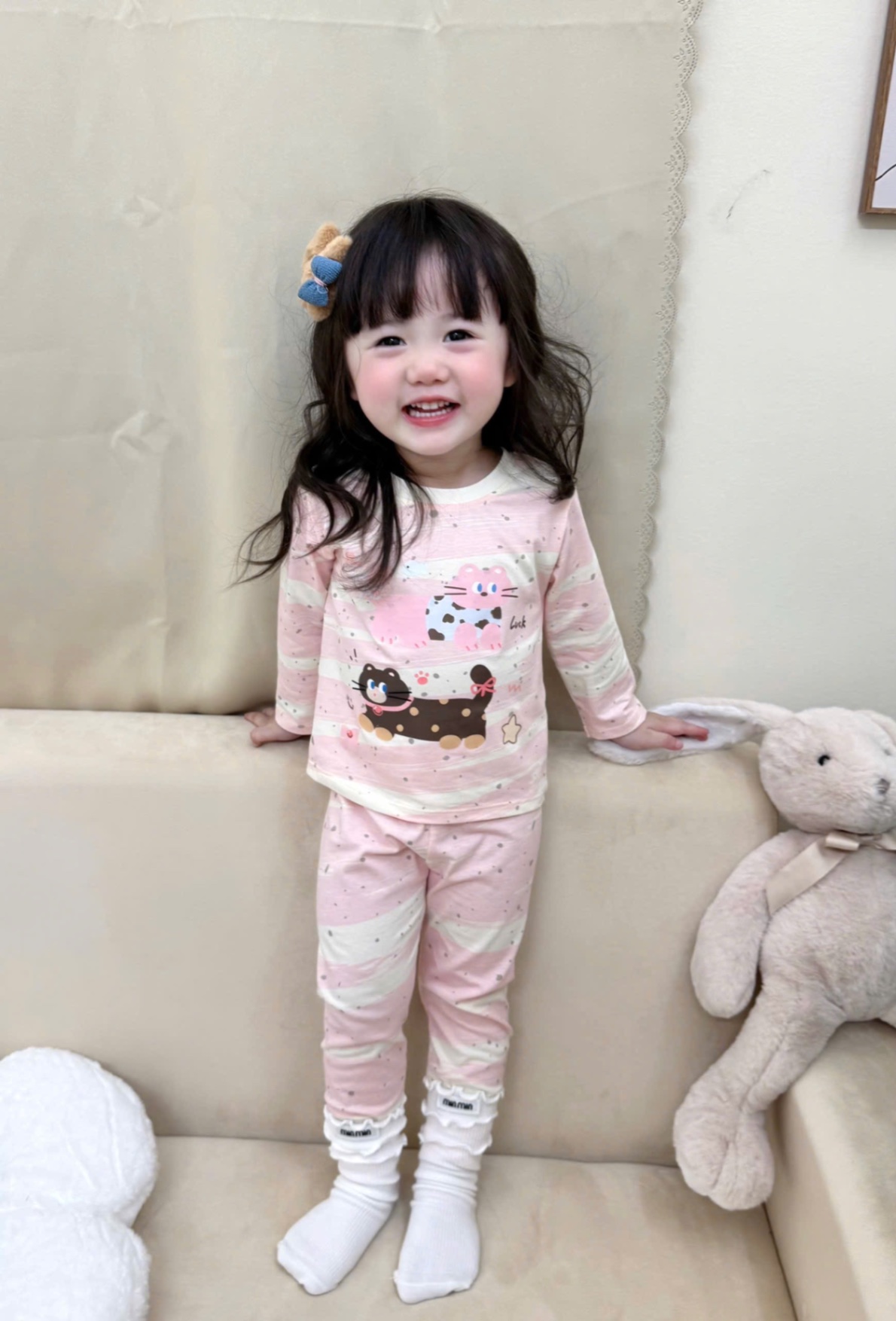 G739 - SET 2 BỘ BÉ GÁI DÀI TAY CHẤM BI HỒNG GOOD LUCK