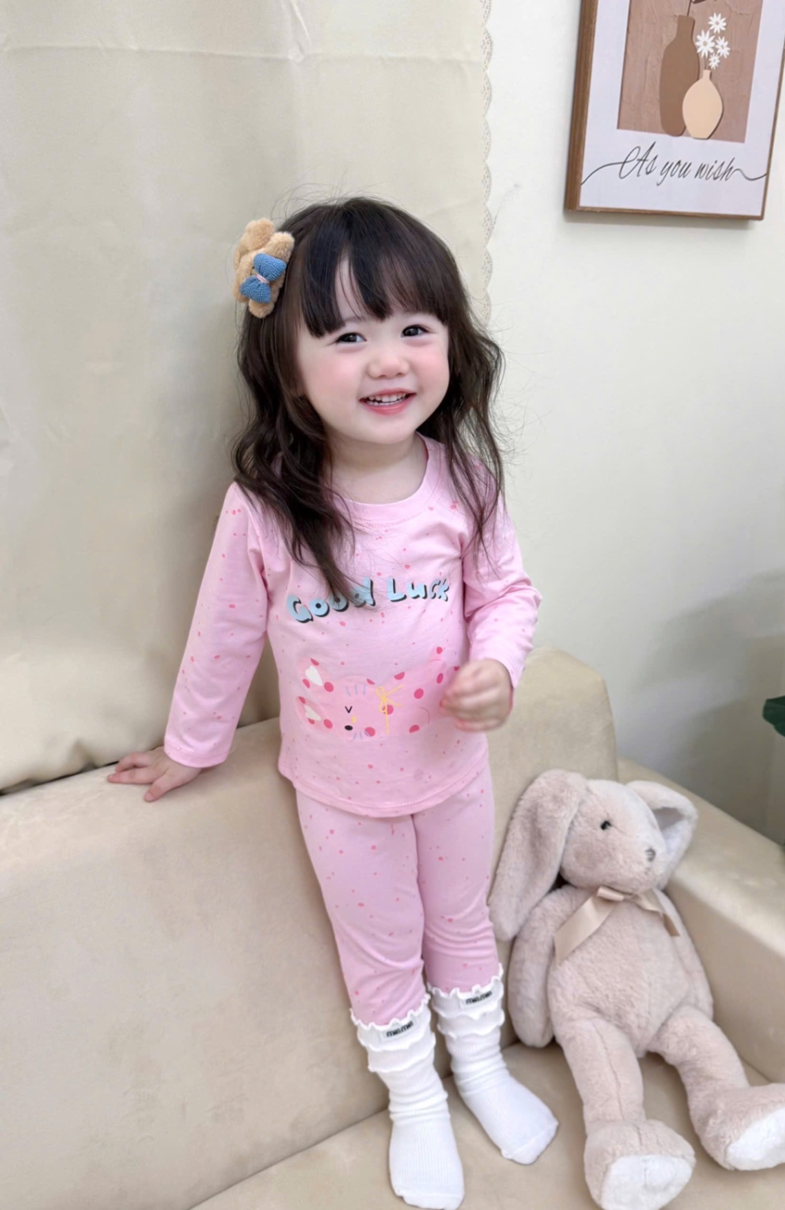 G739 - SET 2 BỘ BÉ GÁI DÀI TAY CHẤM BI HỒNG GOOD LUCK