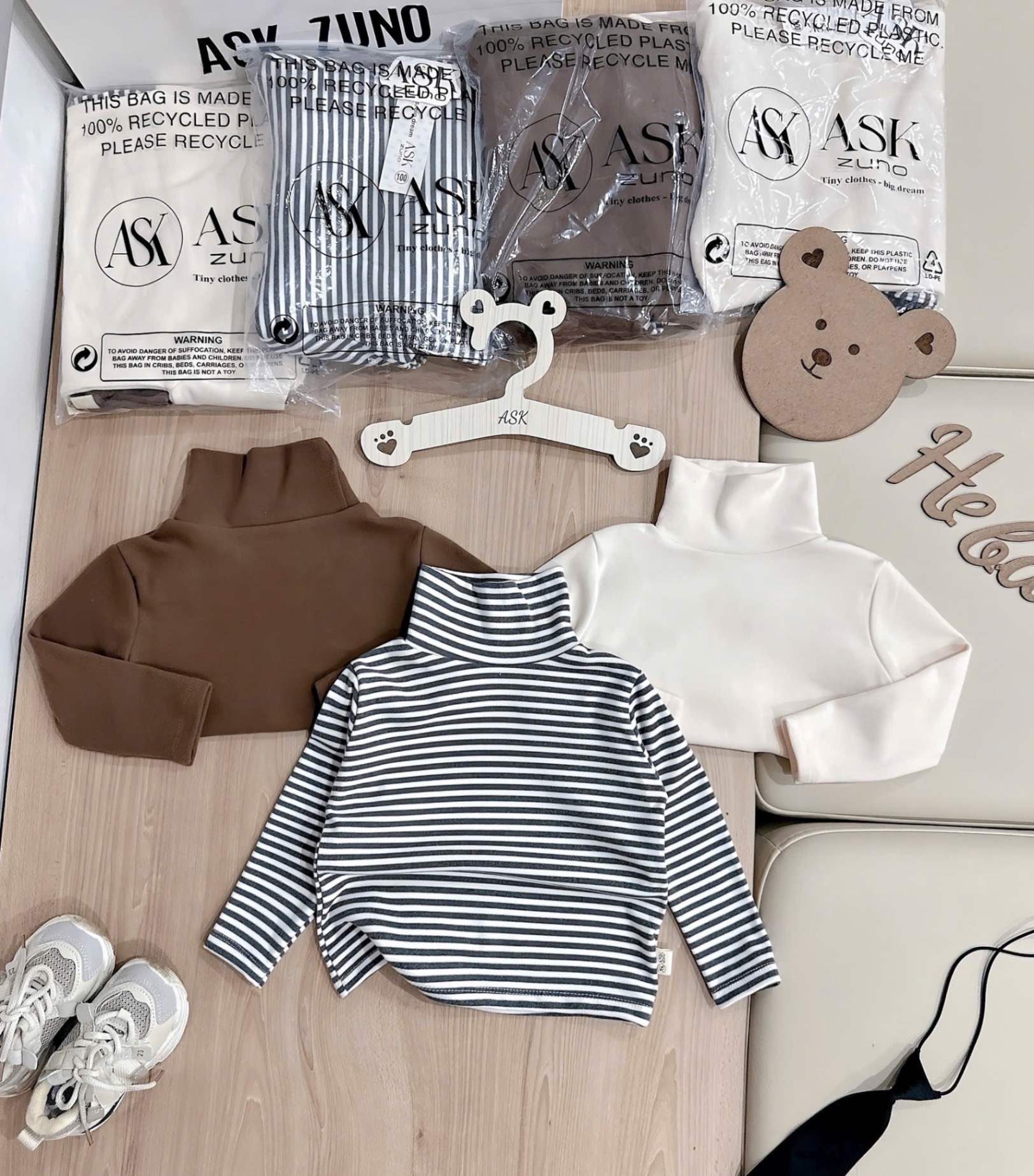 AB788 - SET 3 ÁO BÉ TRAI ZIP LÔNG nâu be kẻ