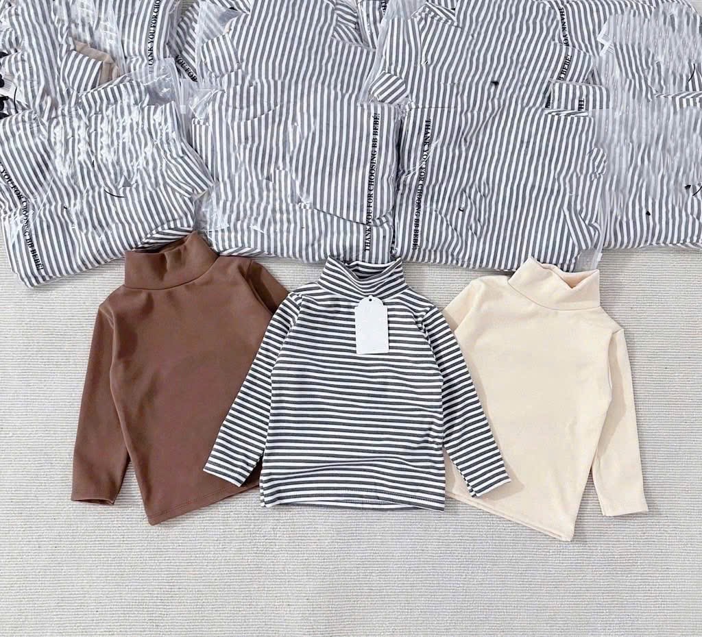 AB788 - SET 3 ÁO BÉ TRAI ZIP LÔNG nâu be kẻ