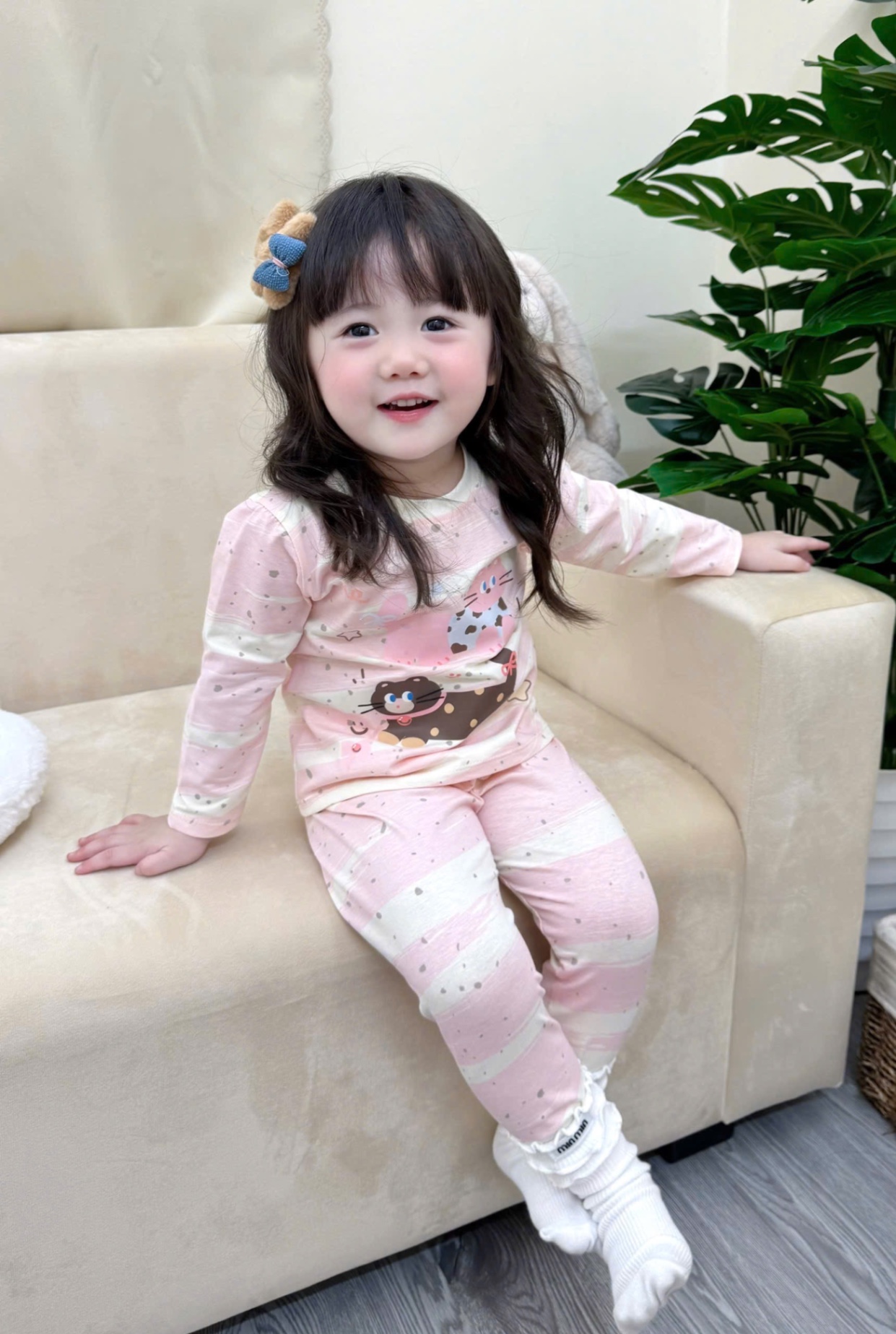 G739 - SET 2 BỘ BÉ GÁI DÀI TAY CHẤM BI HỒNG GOOD LUCK