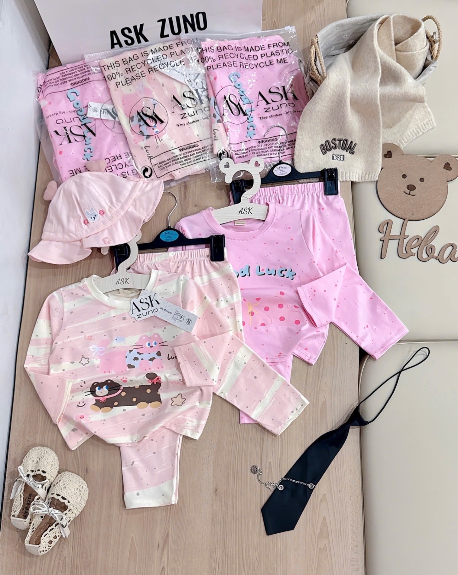 G739 - SET 2 BỘ BÉ GÁI DÀI TAY CHẤM BI HỒNG GOOD LUCK