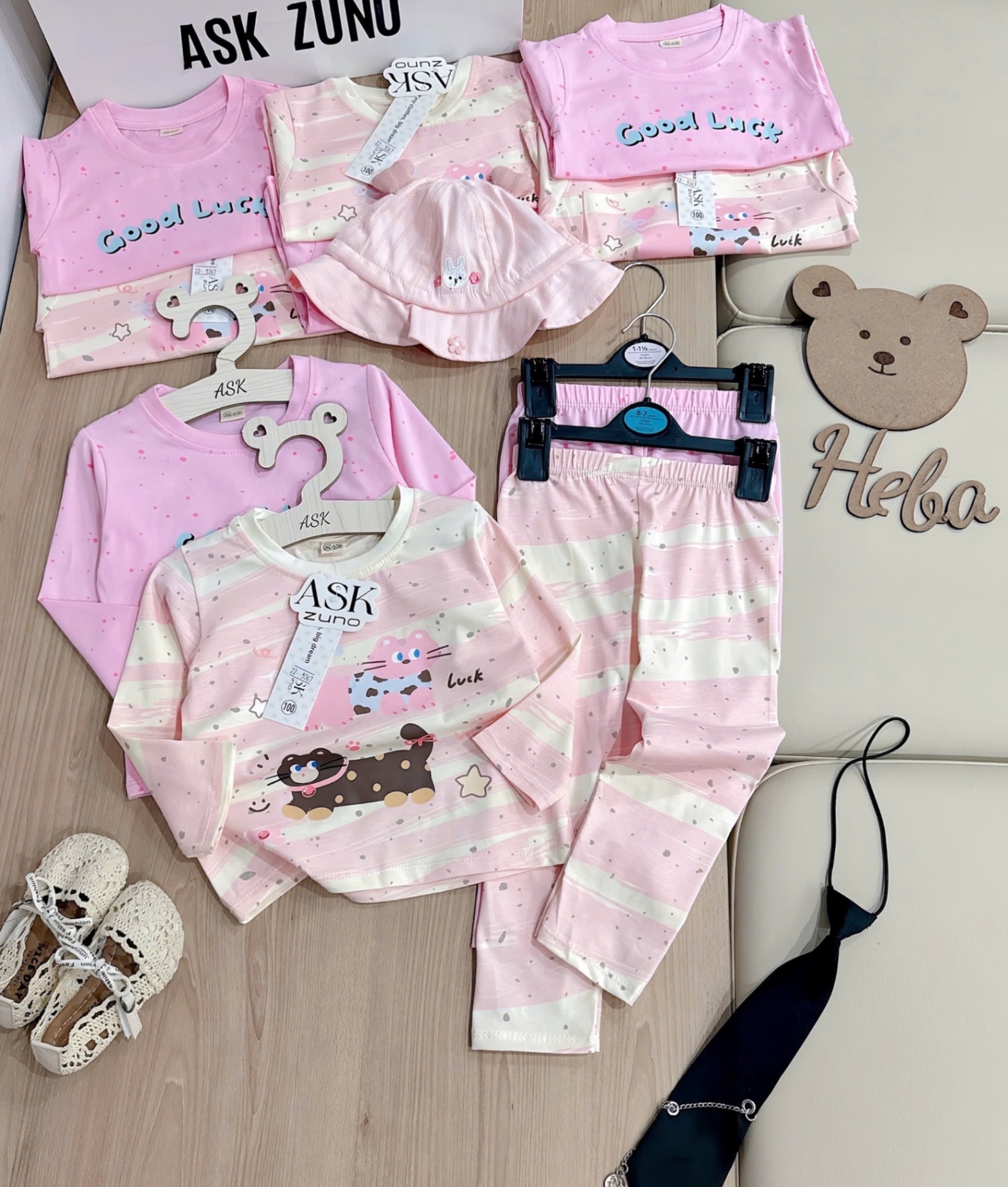 G739 - SET 2 BỘ BÉ GÁI DÀI TAY CHẤM BI HỒNG GOOD LUCK