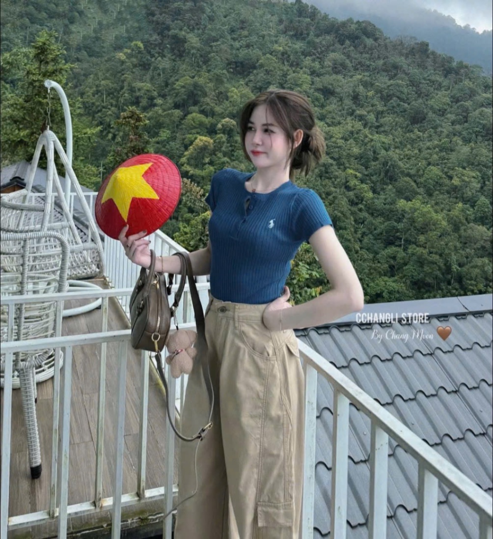 S159 - SET NỮ ÁO LEN GÂN XANH KỊ SĨ QUẦN SUÔNG NÂU