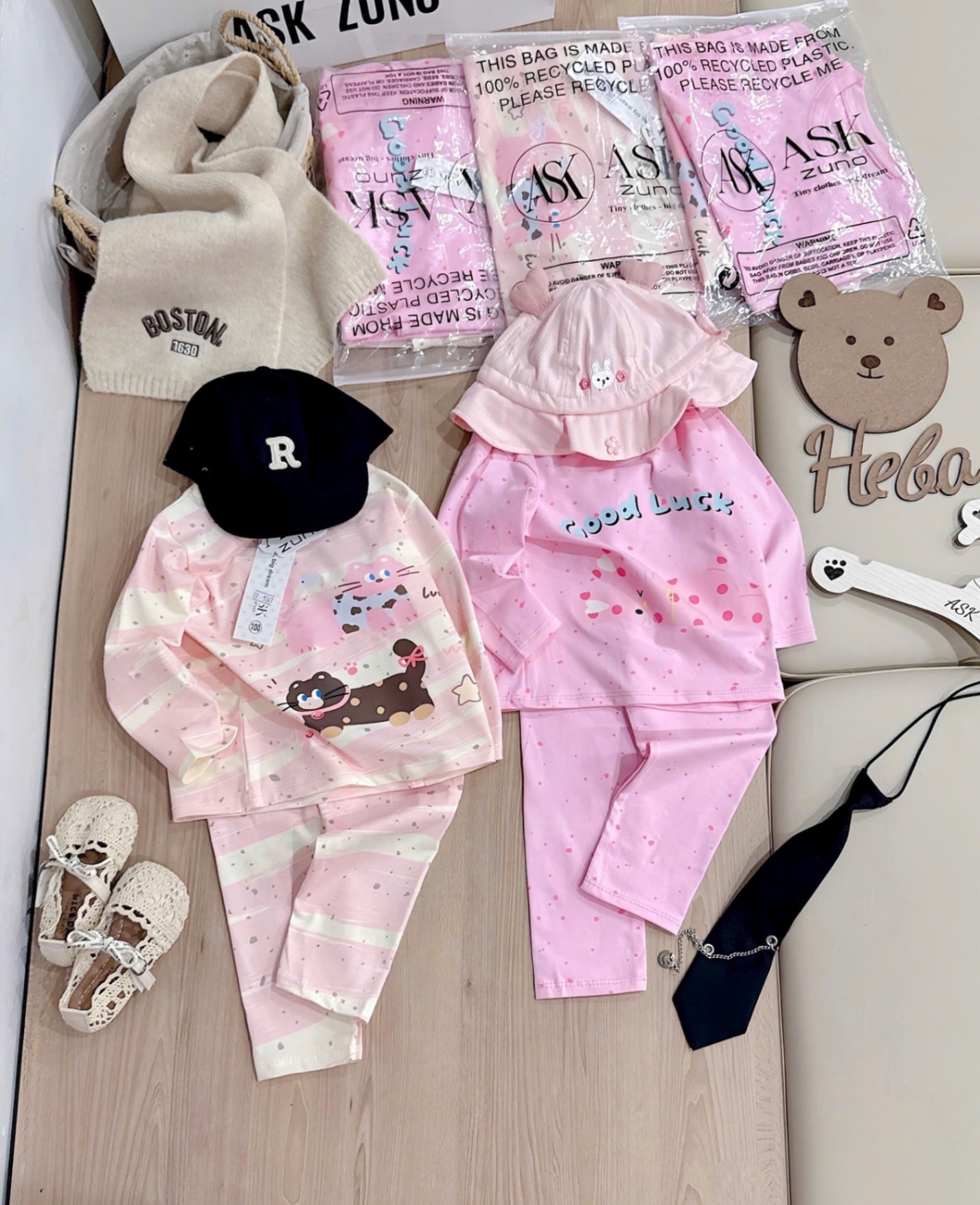 G739 - SET 2 BỘ BÉ GÁI DÀI TAY CHẤM BI HỒNG GOOD LUCK