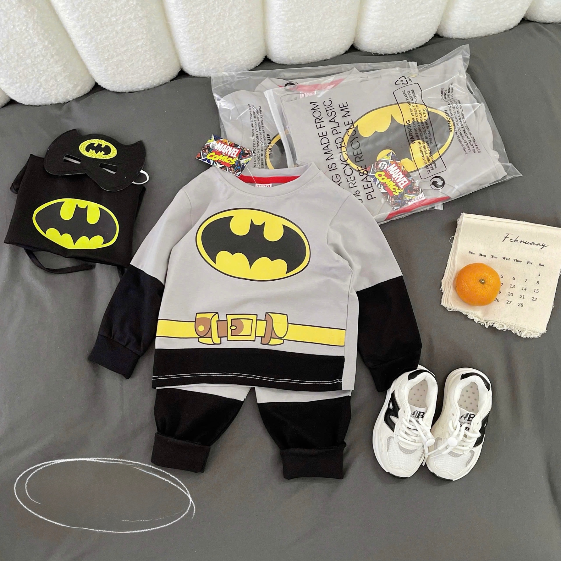 T899 - SET BÉ TRAI 4CT DÀI TAY BATMAN XÁM TAY ĐEN KÈM CHOÀNG