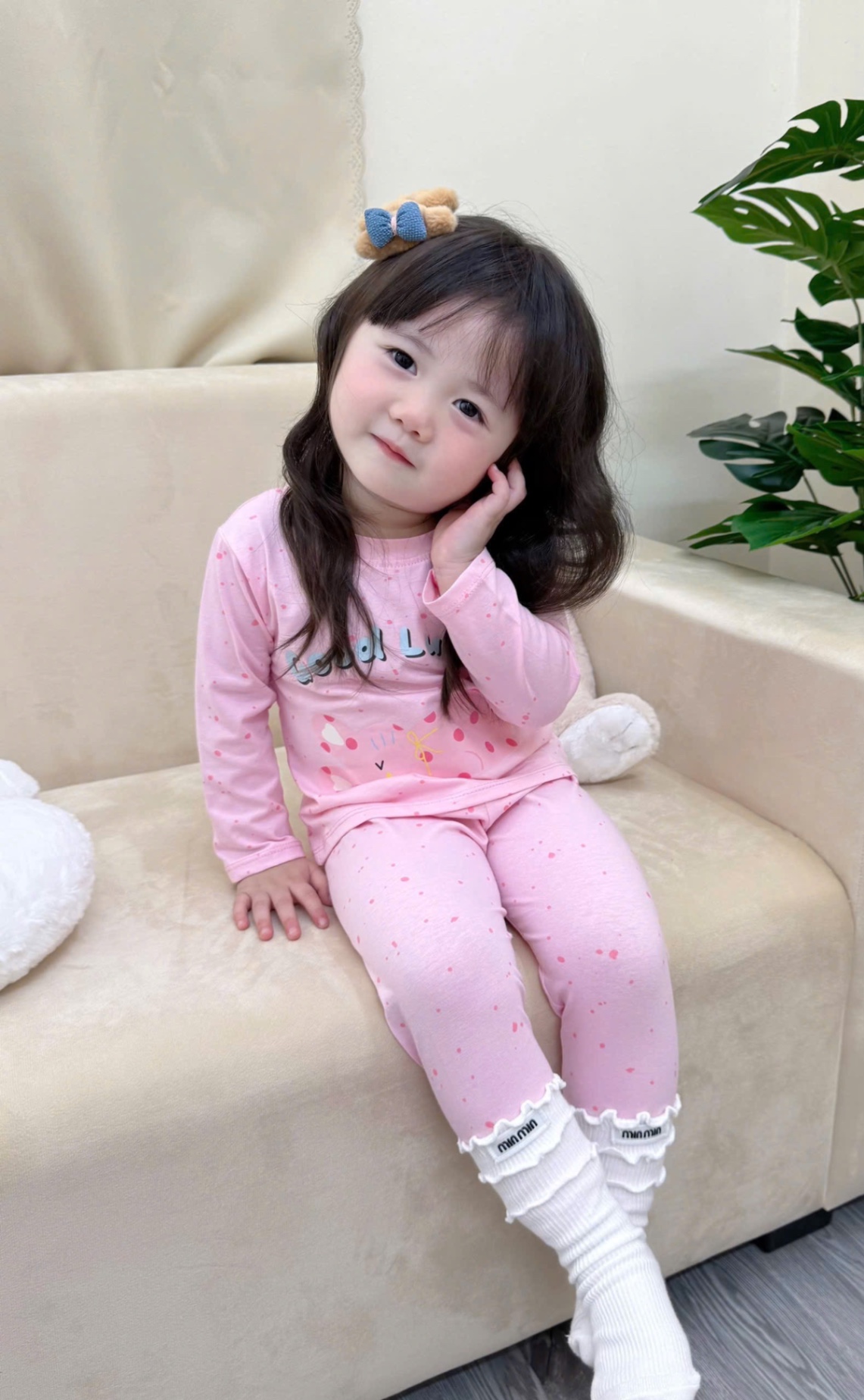 G739 - SET 2 BỘ BÉ GÁI DÀI TAY CHẤM BI HỒNG GOOD LUCK