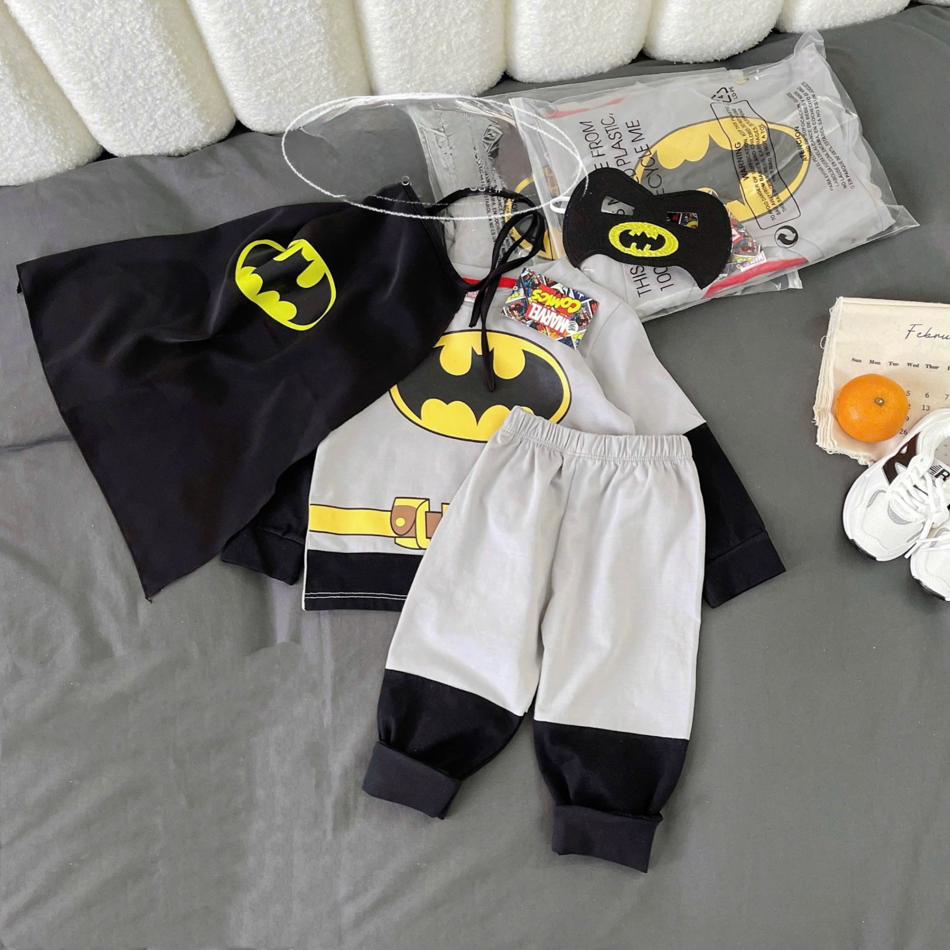 T899 - SET BÉ TRAI 4CT DÀI TAY BATMAN XÁM TAY ĐEN KÈM CHOÀNG