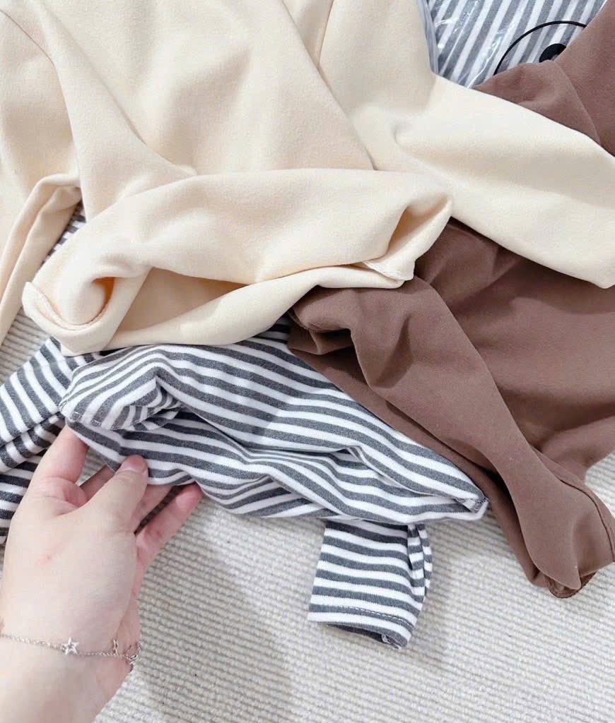 AB788 - SET 3 ÁO BÉ TRAI ZIP LÔNG nâu be kẻ
