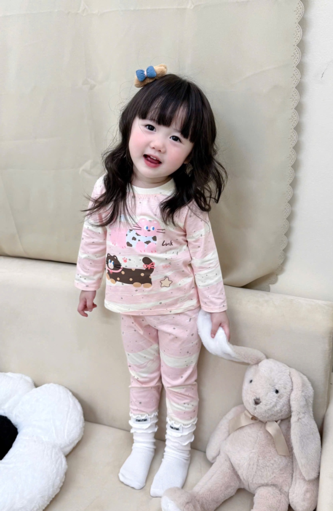 G739 - SET 2 BỘ BÉ GÁI DÀI TAY CHẤM BI HỒNG GOOD LUCK