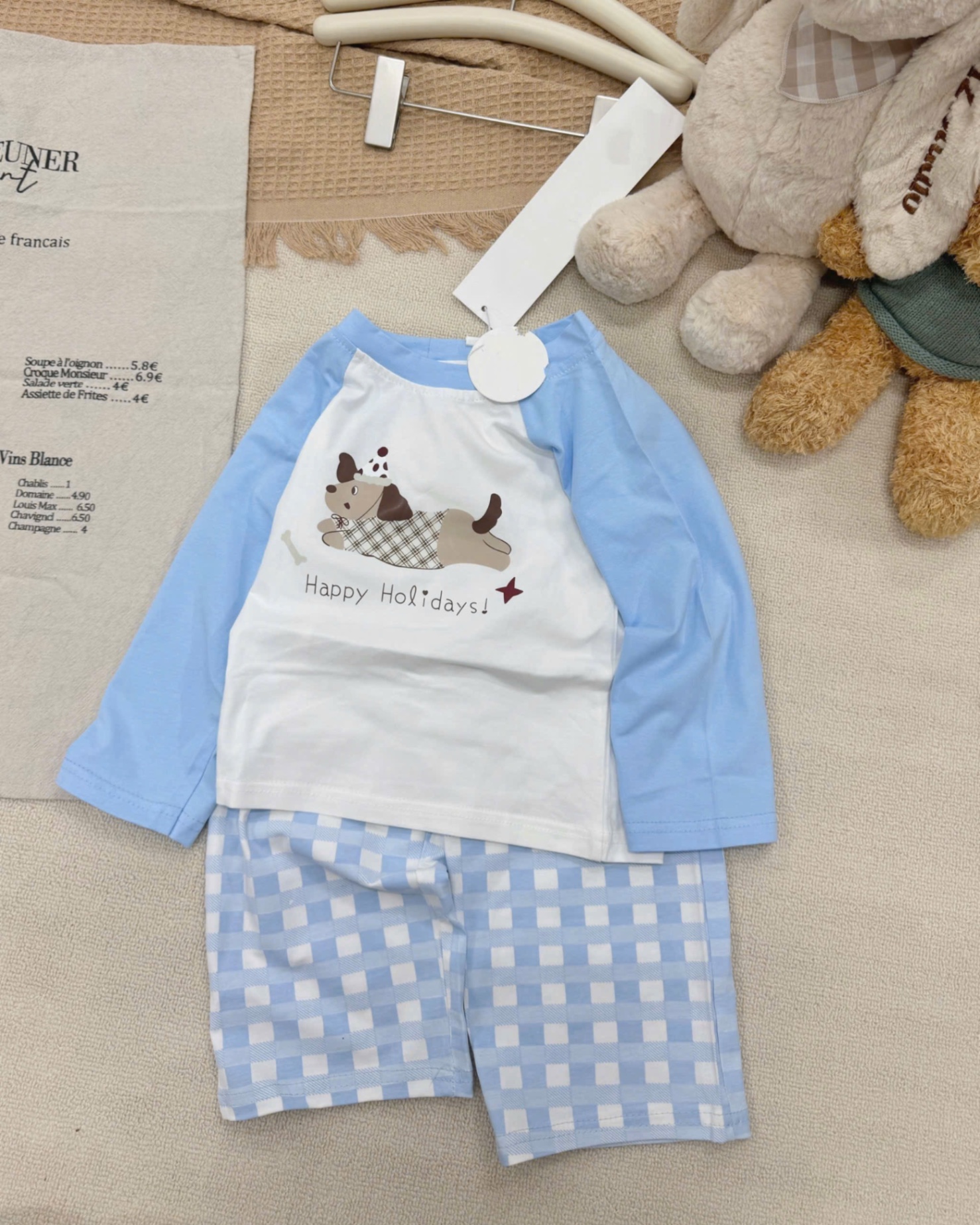 G743 - BỘ ĐÔI MẸ BÉ TRẮNG TAY XANH CHÓ Holiday